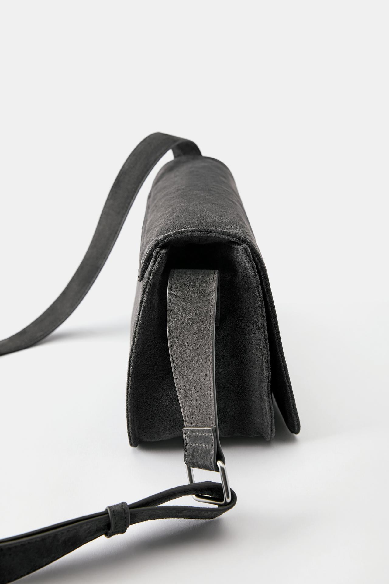 Leather flap crossbody bag — Grey