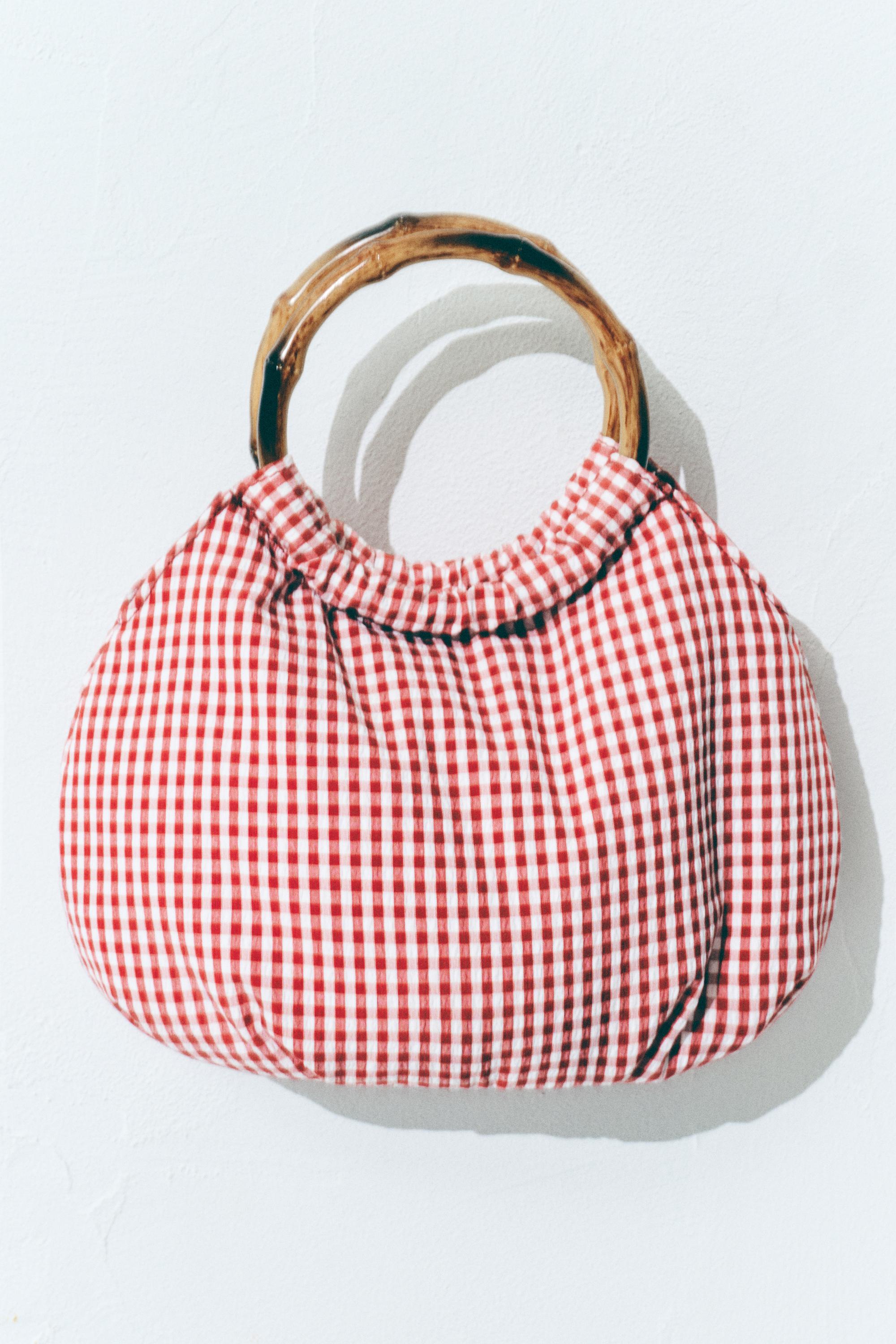 Gingham print handbag — Red