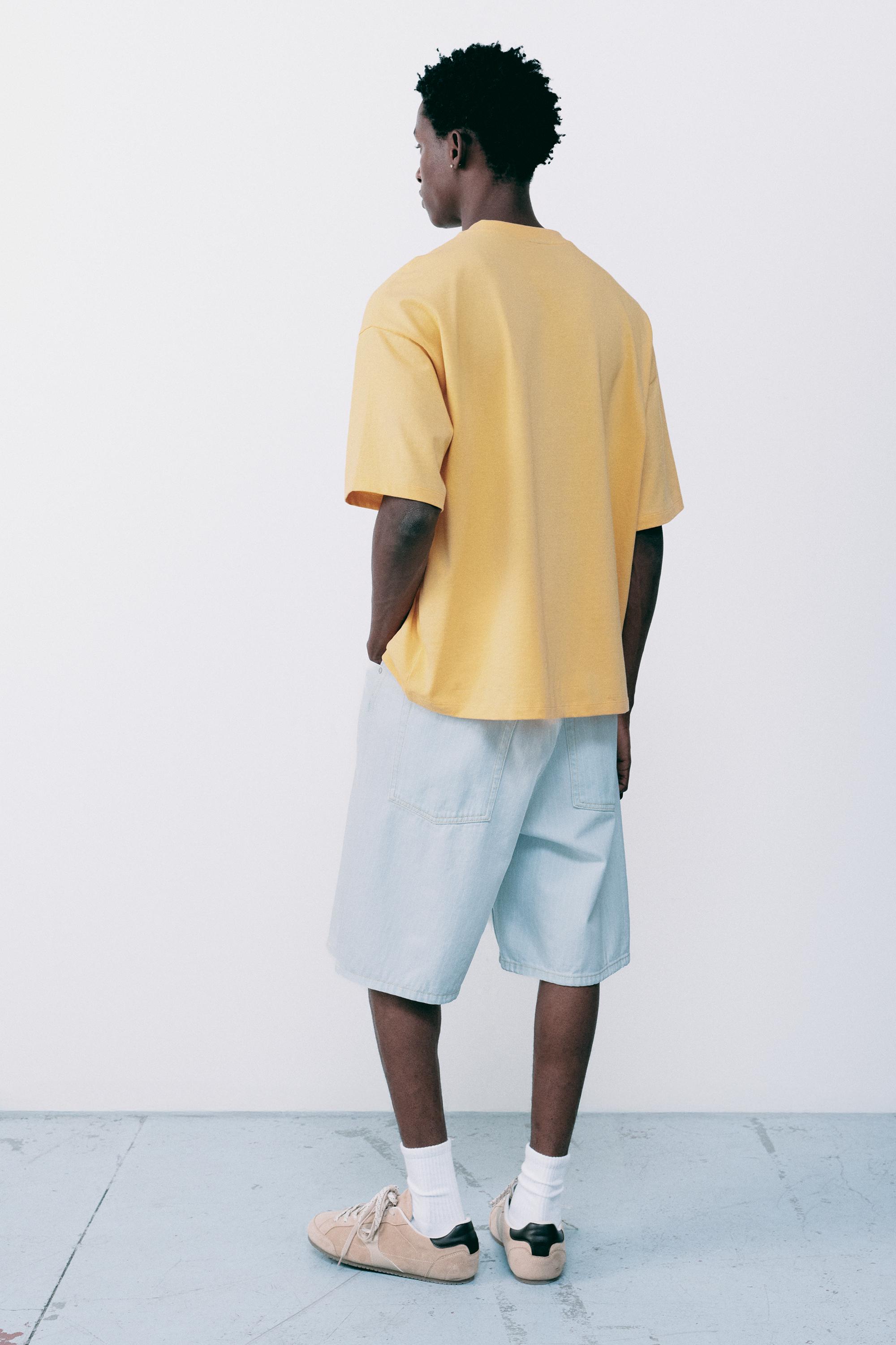 Relaxed fit embroidered T-shirt — Yellow