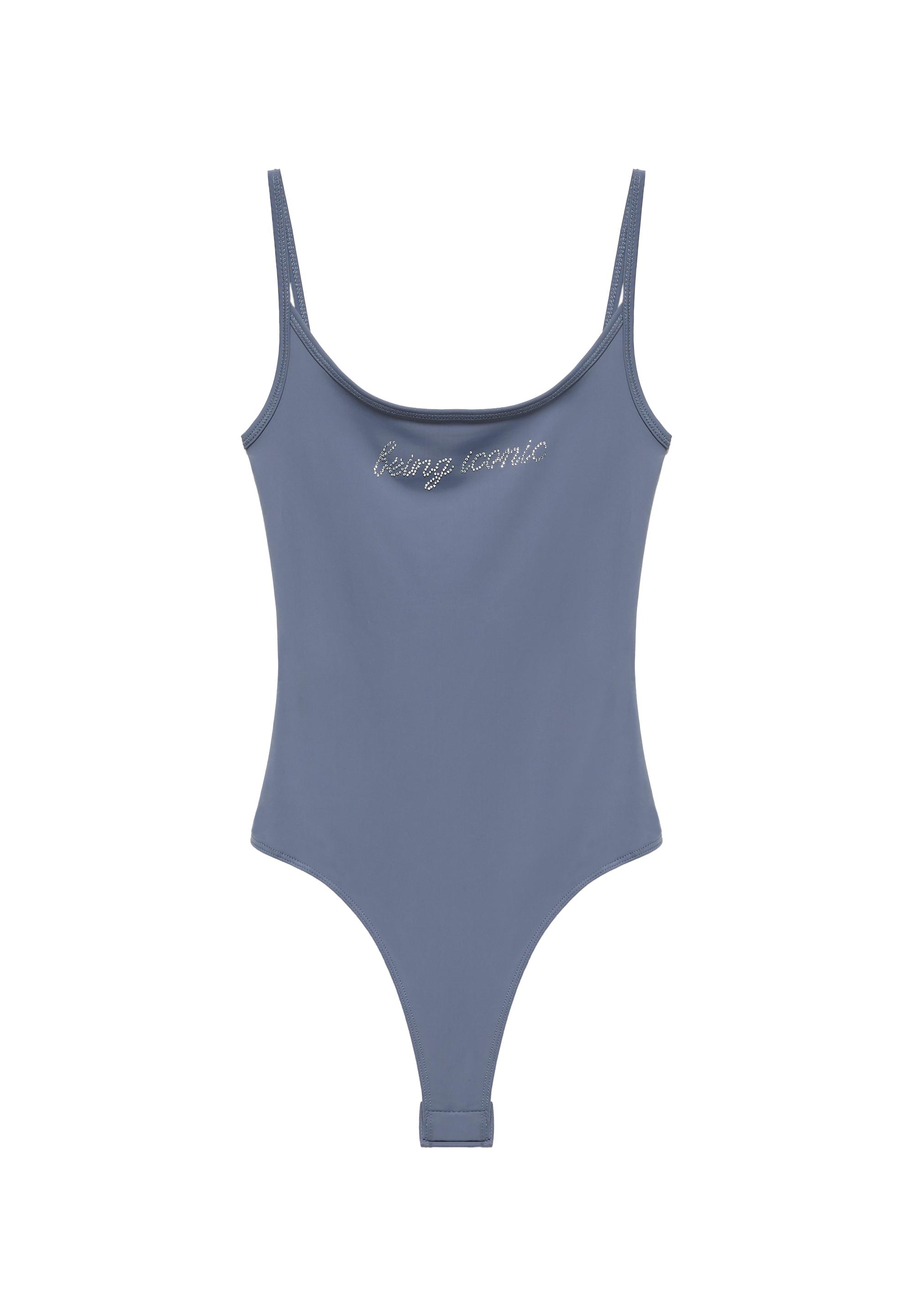 Rhinestone graphic bodysuit — Bluish grey