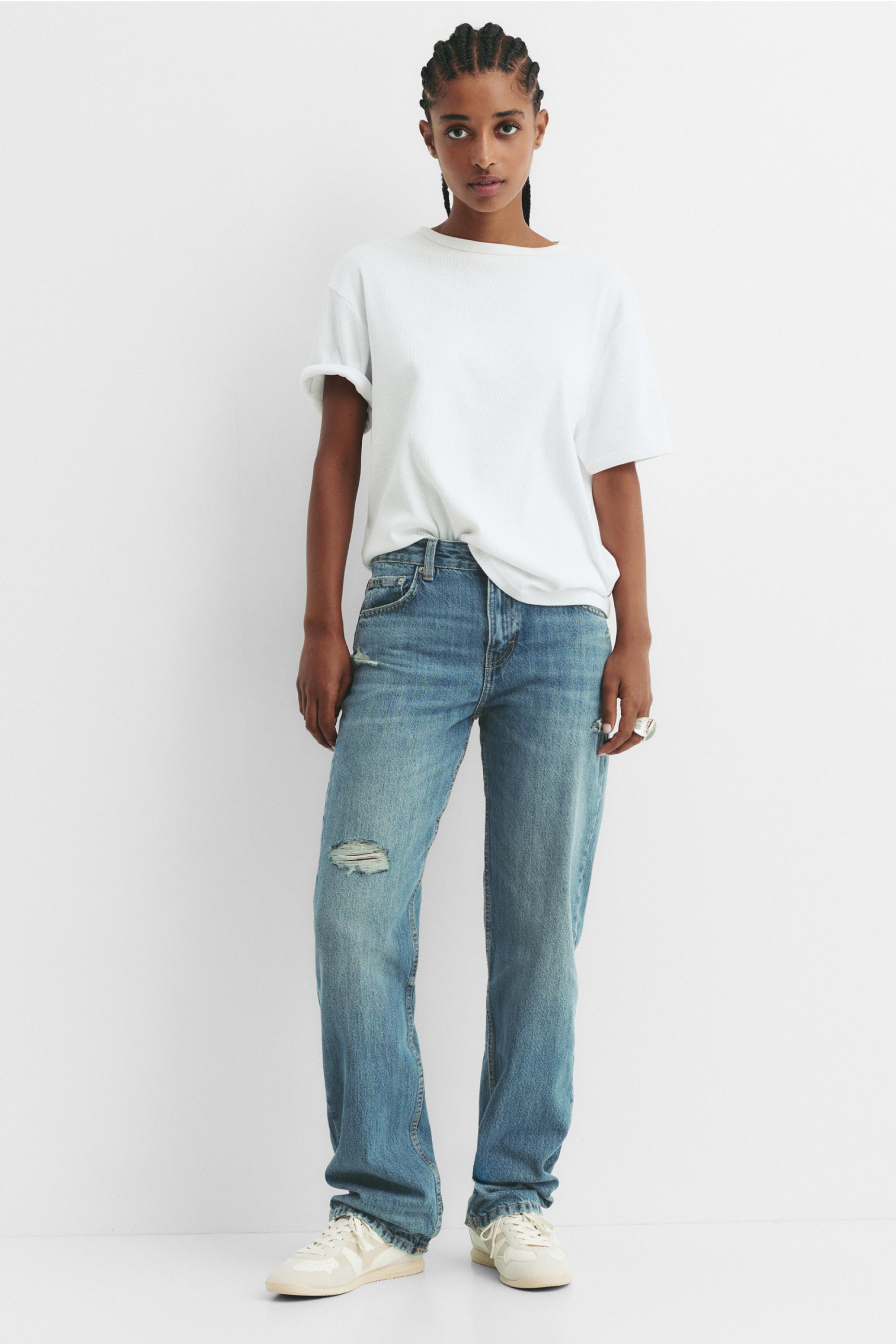 Mid-waist straight-leg jeans — Grey blue