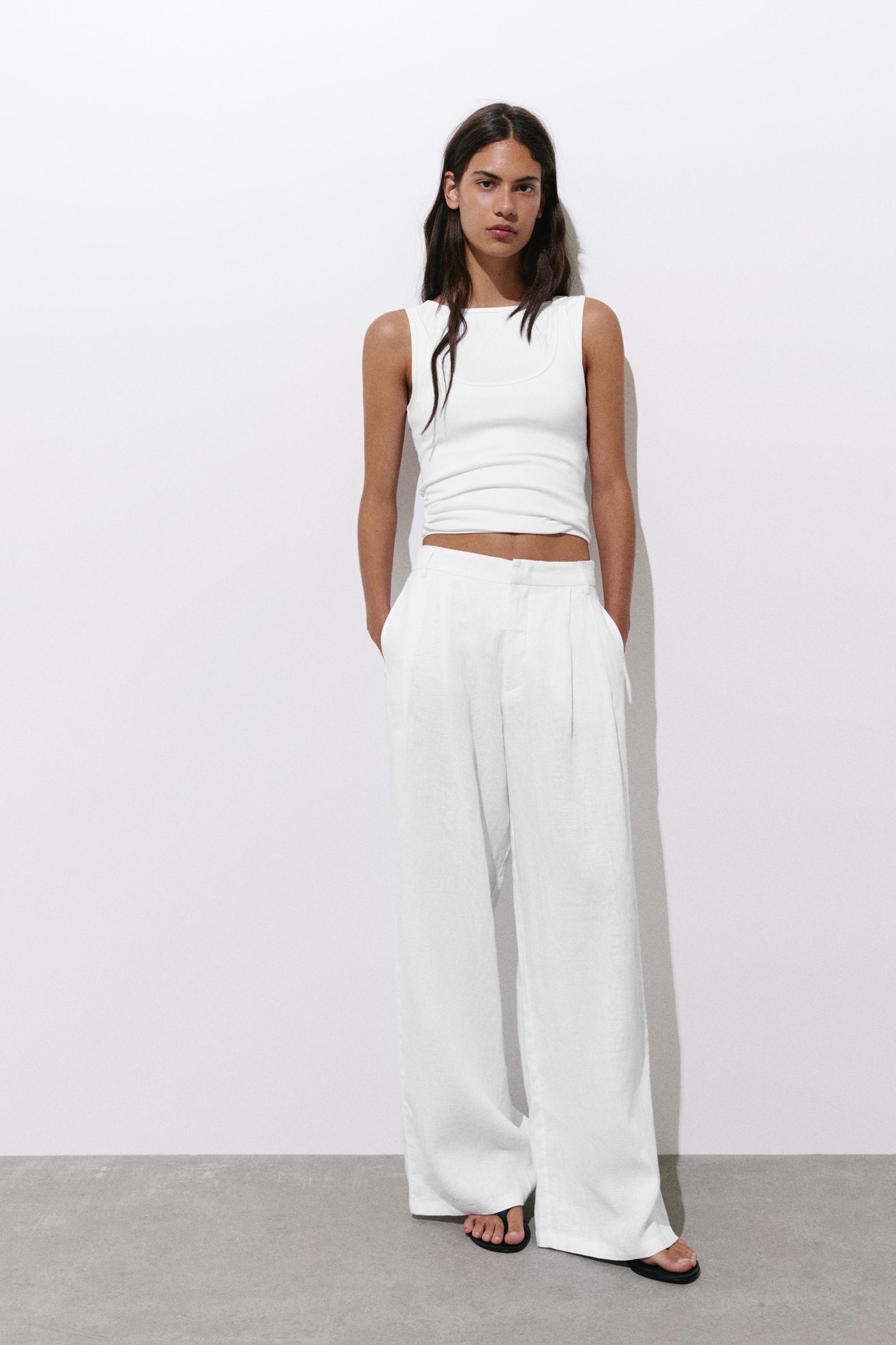 Wide-leg 100% linen trousers — White