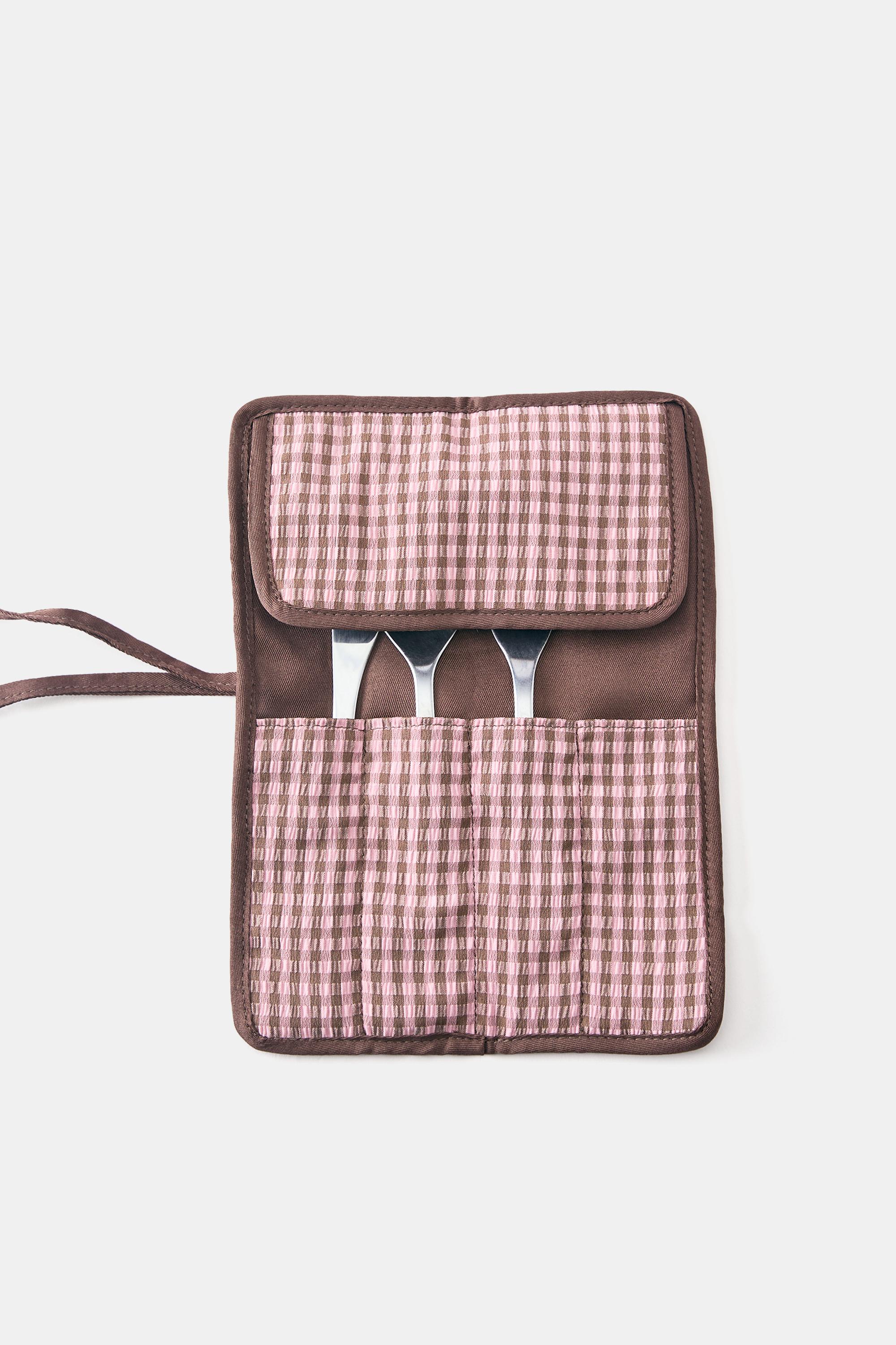 Gingham cutlery roll — Pink