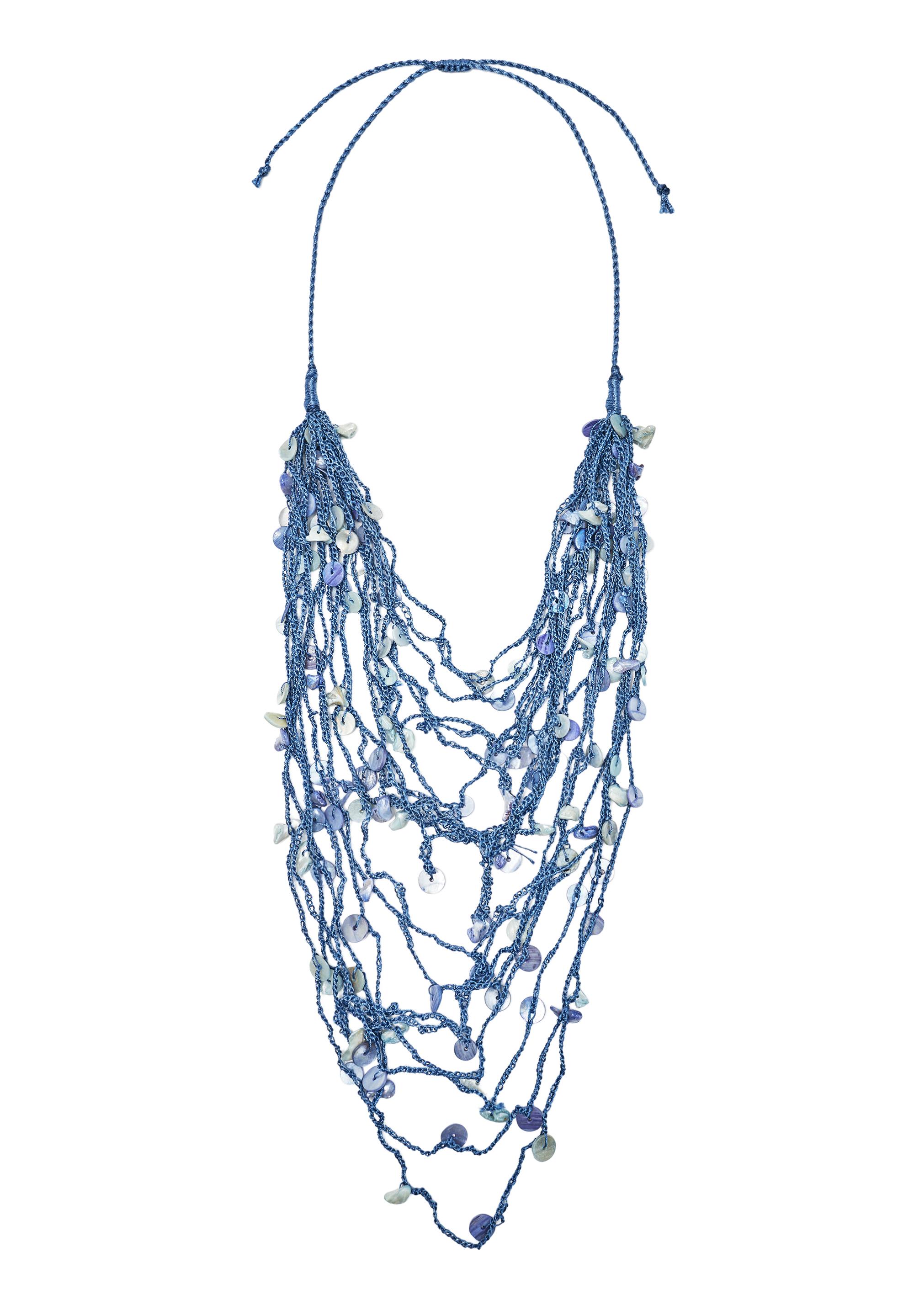 Mother-of-pearl-effect multi-strand necklace — Blue