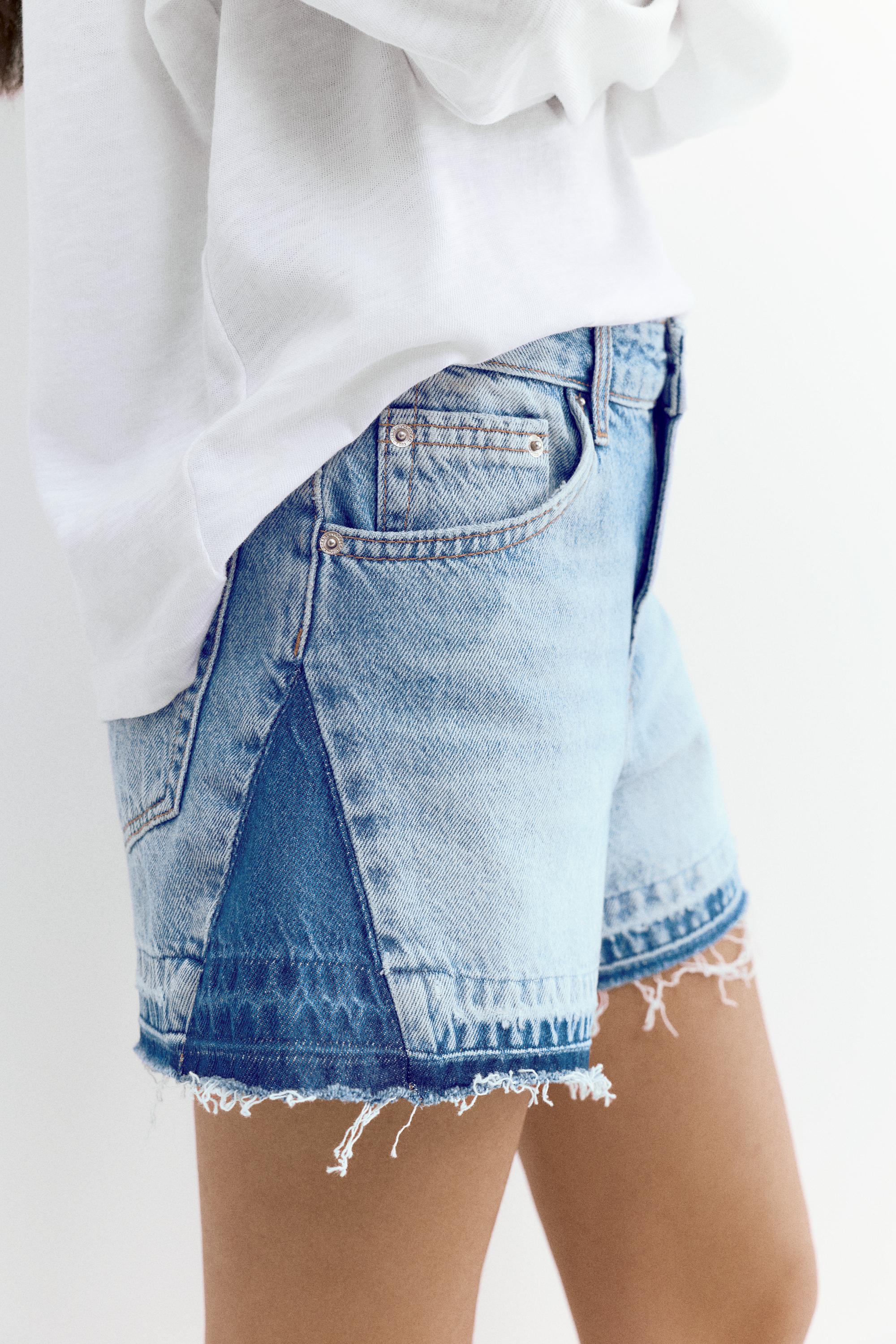 Patchwork denim Bermuda shorts — Medium blue