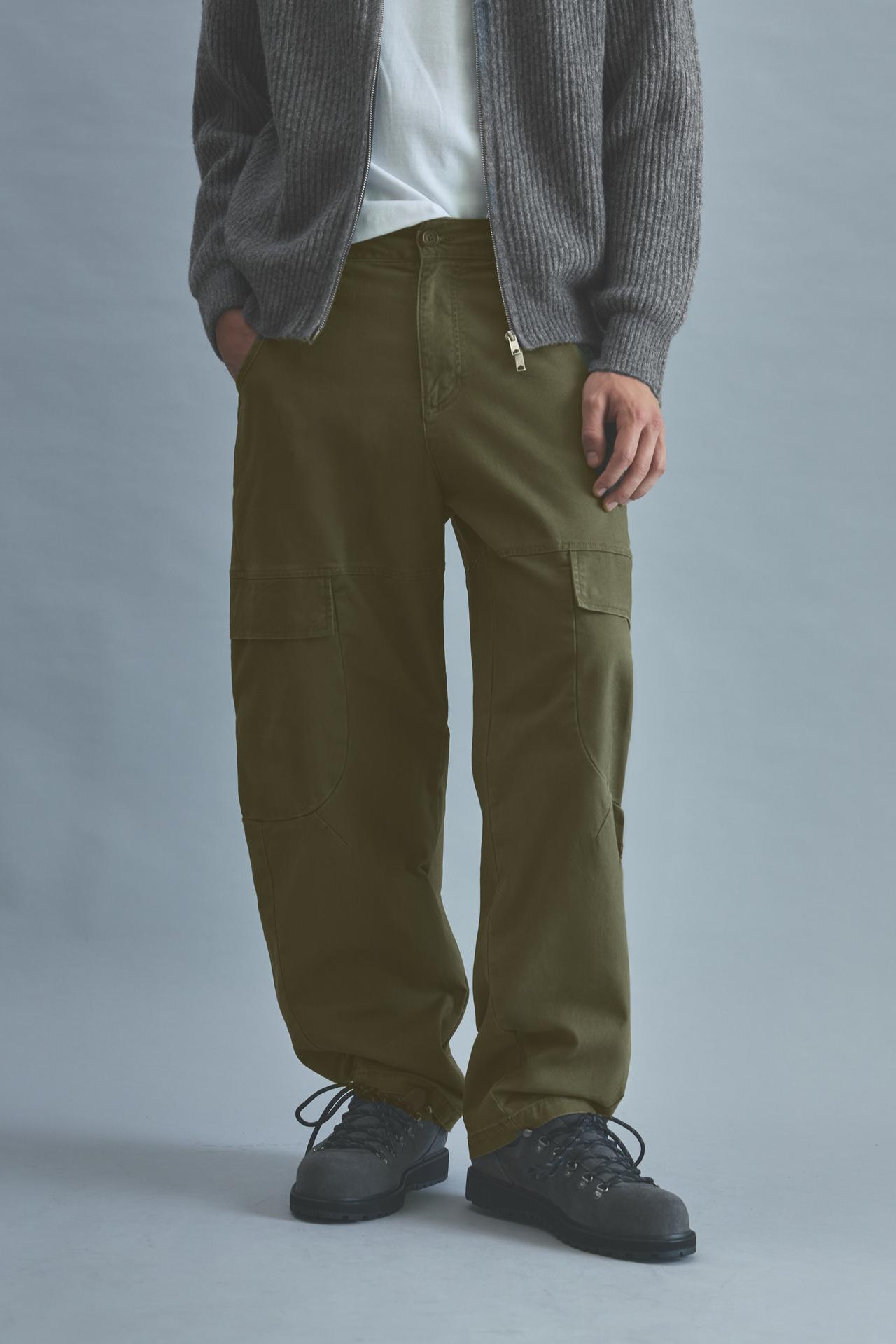 Barrel-leg cargo trousers — Khaki