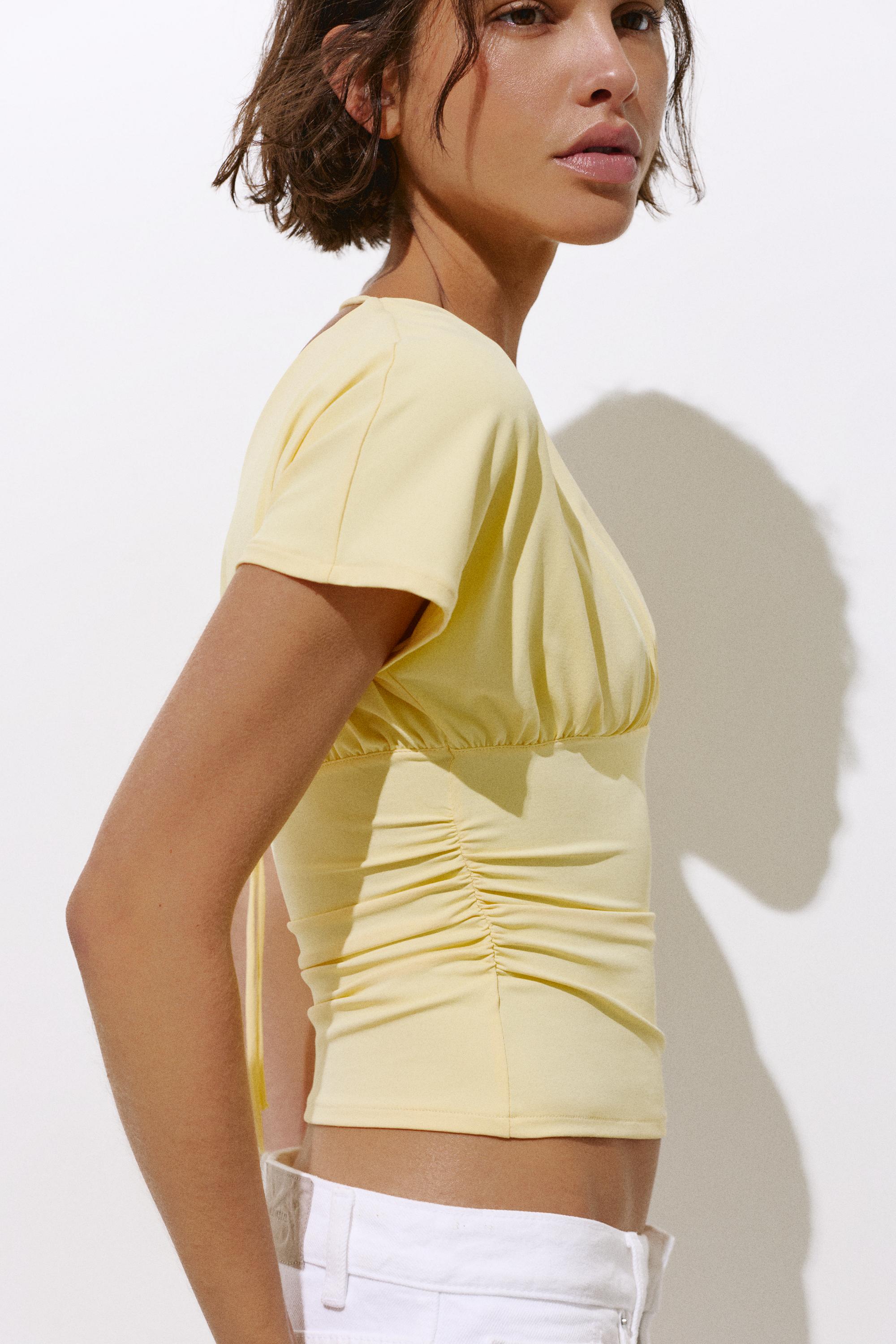 Gathered V-neck top — Yellow
