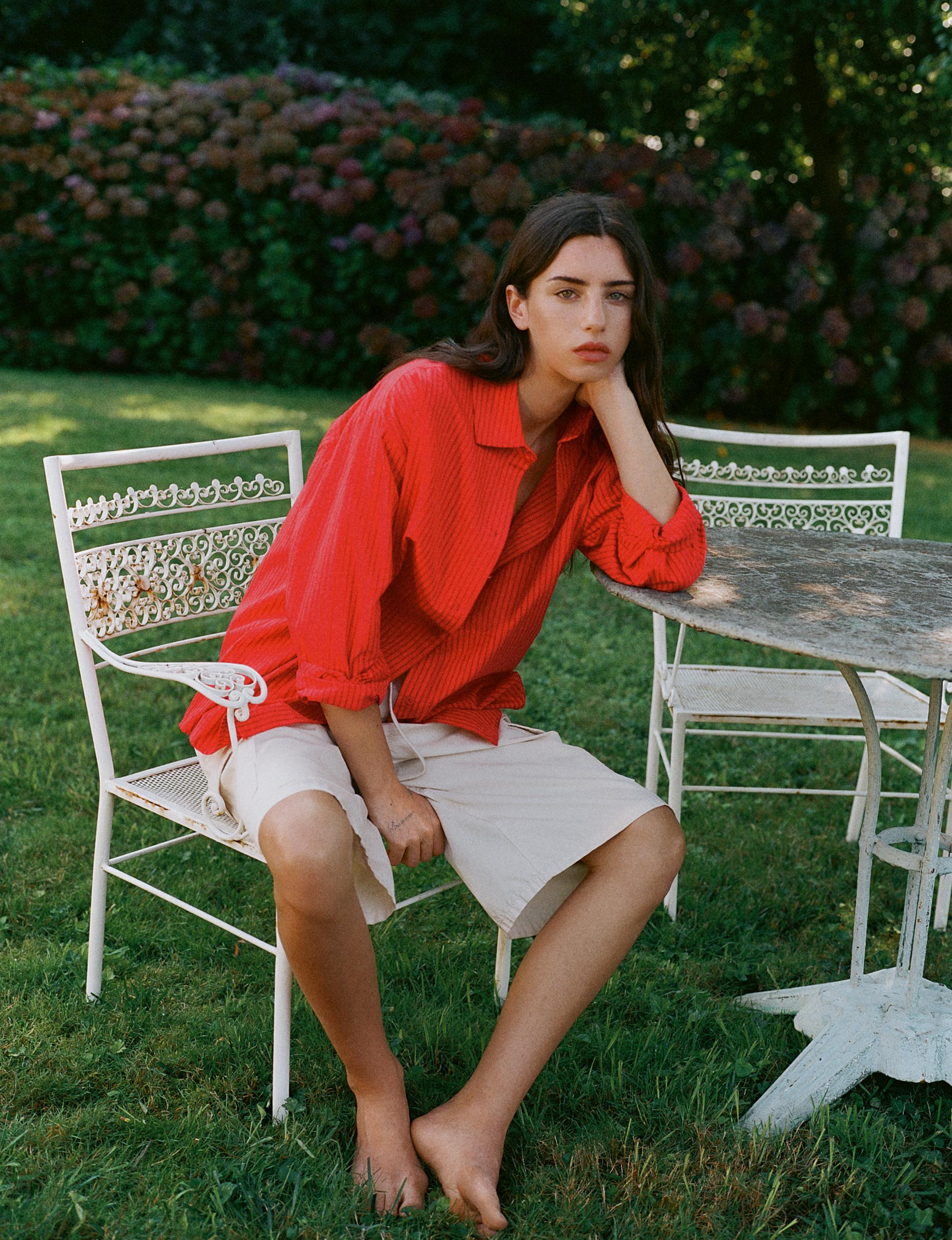 Oversize striped shirt — Red