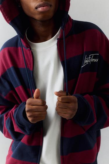 Striped zip-up sweatshirt with hood — Navy 4