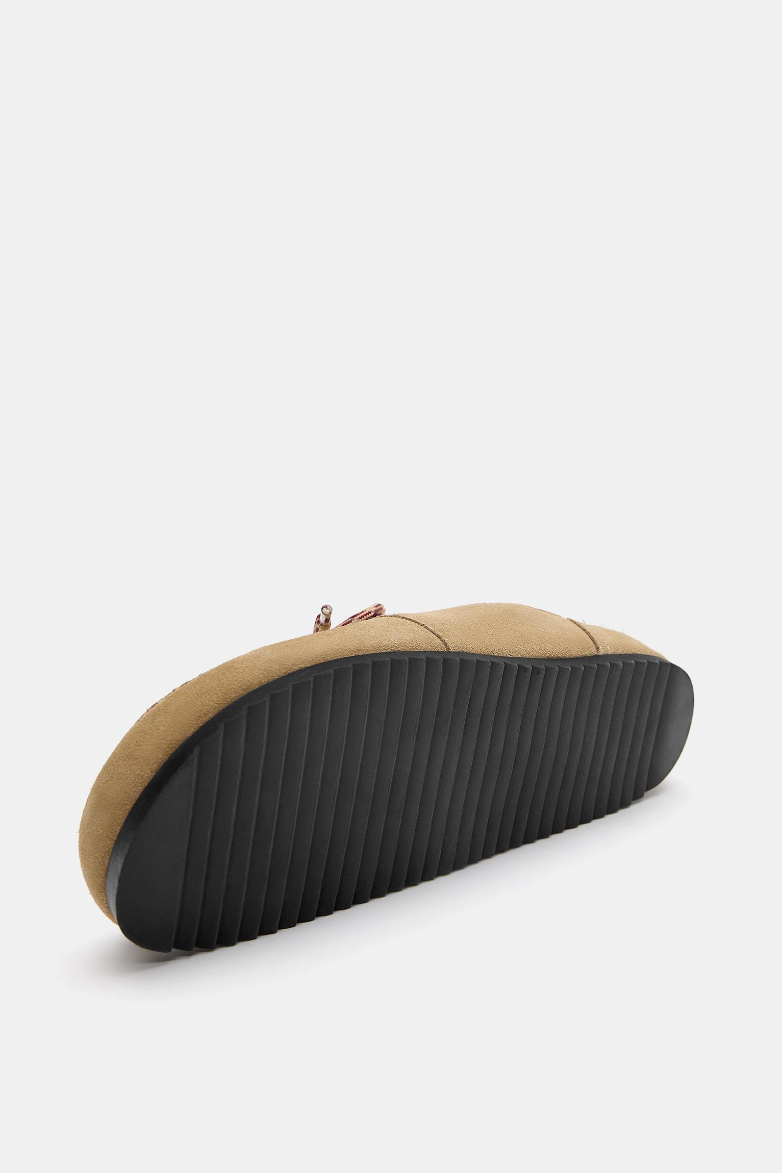 Faux shearling leather lace-up clogs — Sand
