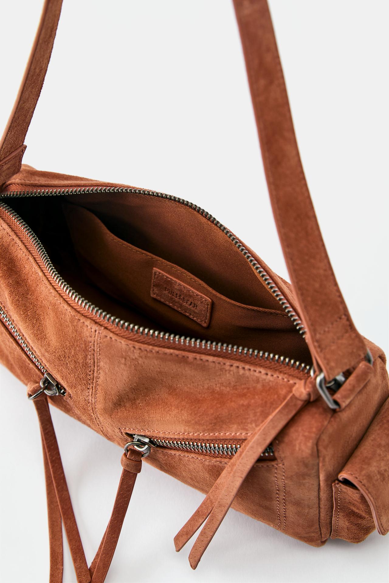 Leather multipocket shoulder bag — Dark copper