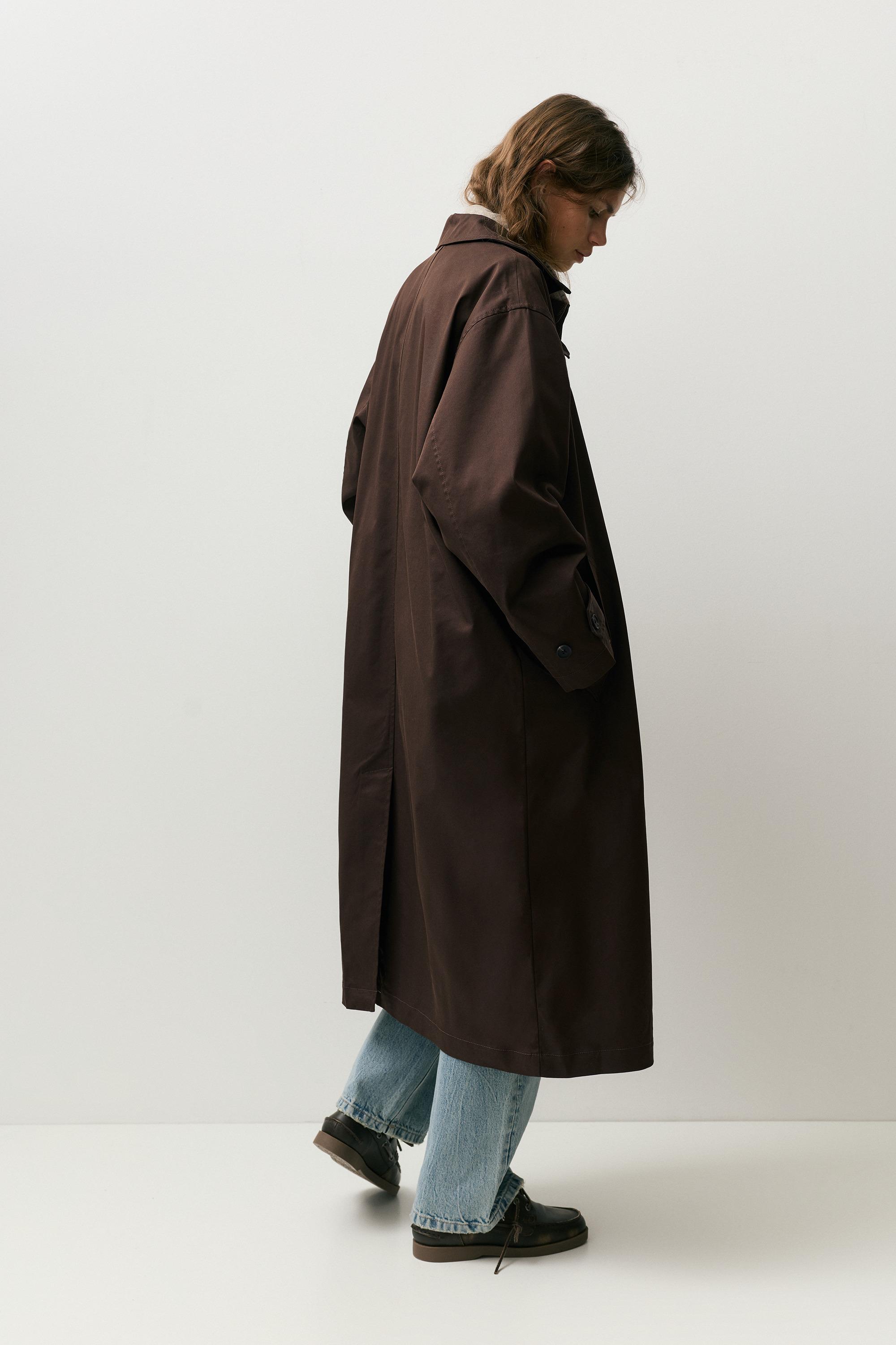 Kahverengi oversize trençkot - Görsel 8