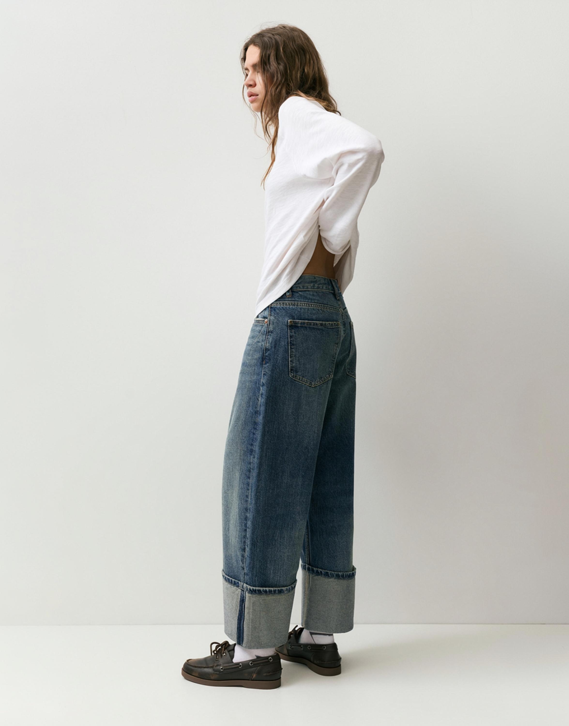 Loose straight-leg jeans with turn-up hems — Dark blue