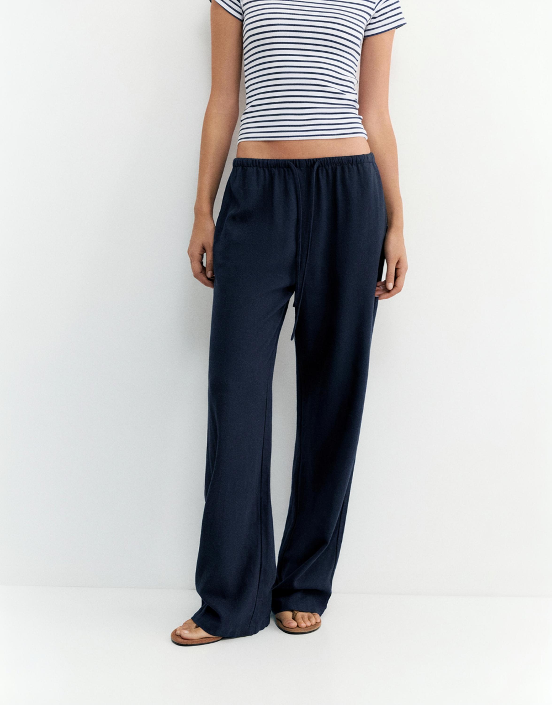 Linen blend joggers — Navy