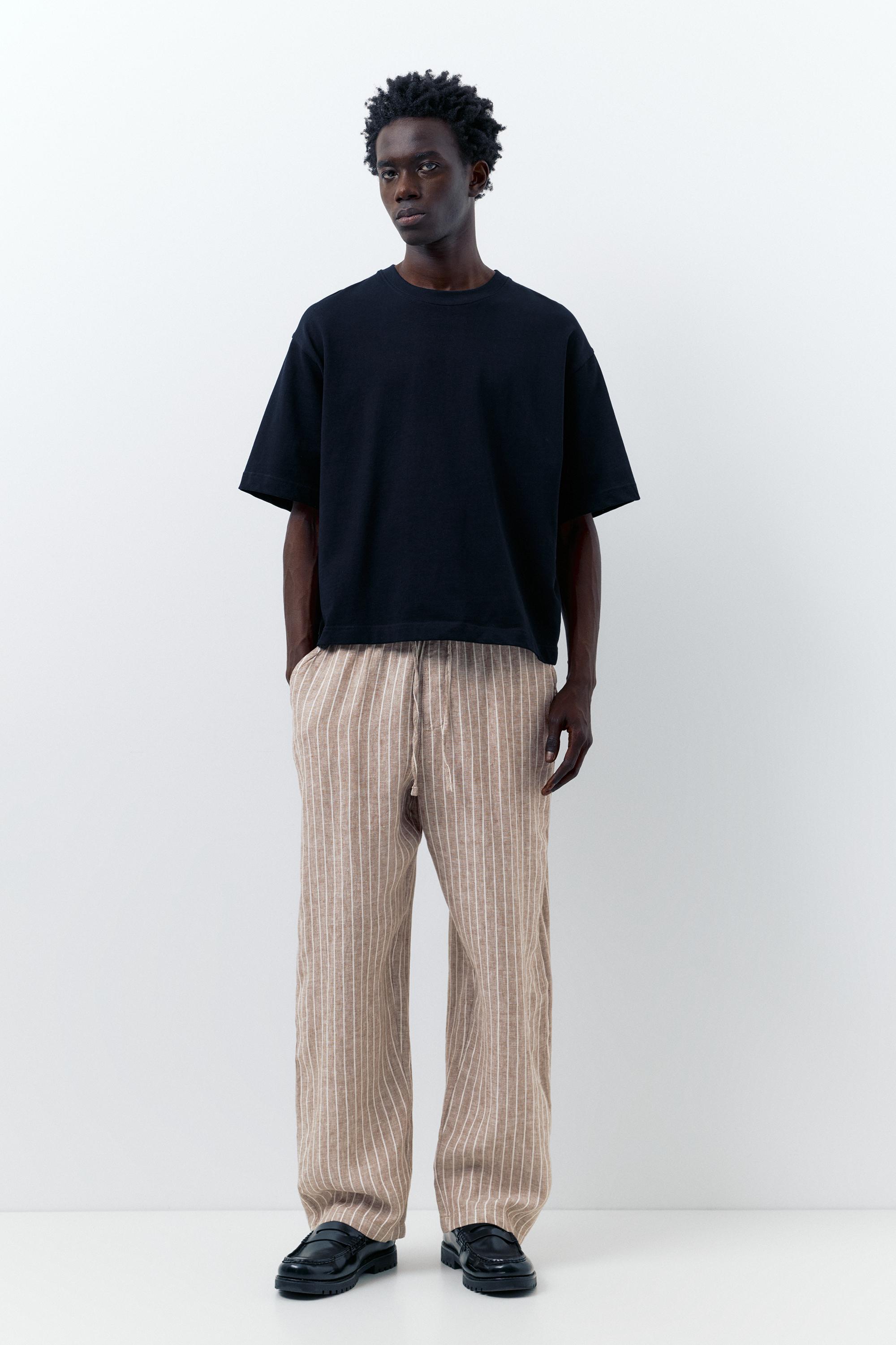 100% linen jogger trousers — Striped