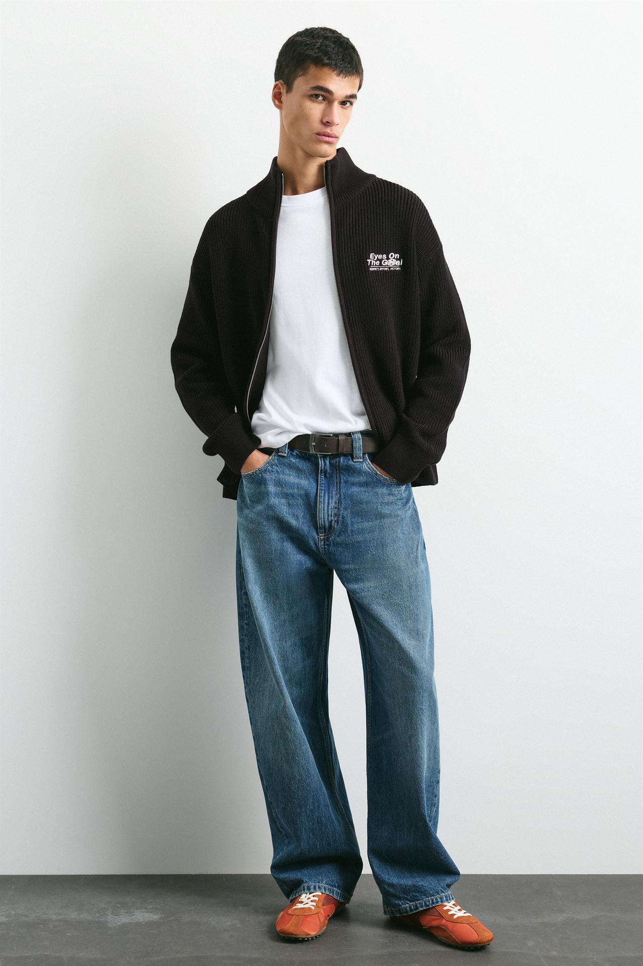 Embroidered zip cardigan — Black