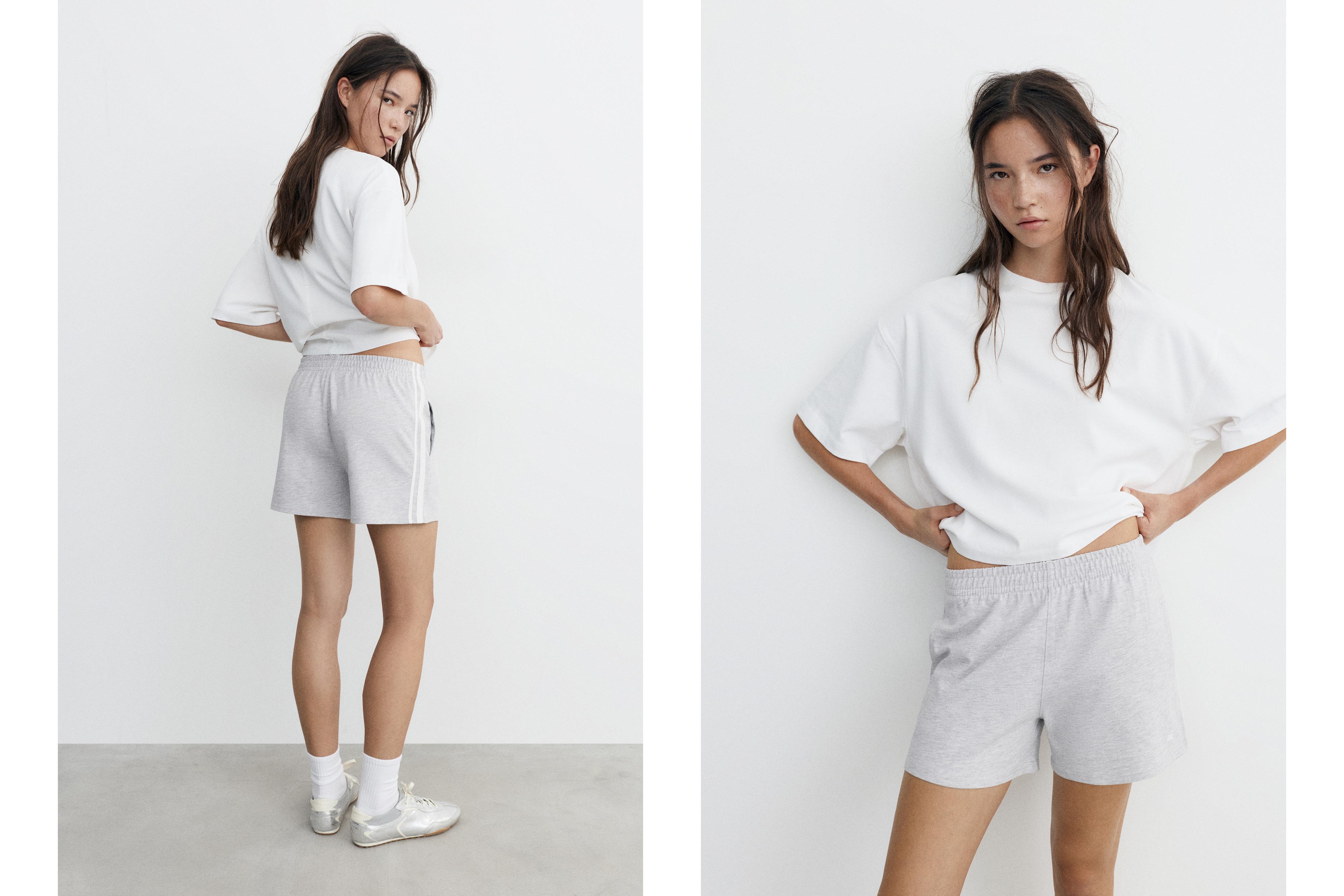 Sports shorts with side stripes — Grey marl