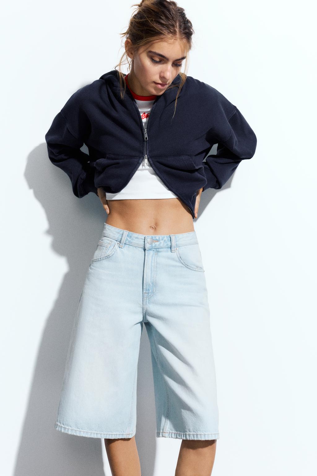 Low-rise denim jorts
