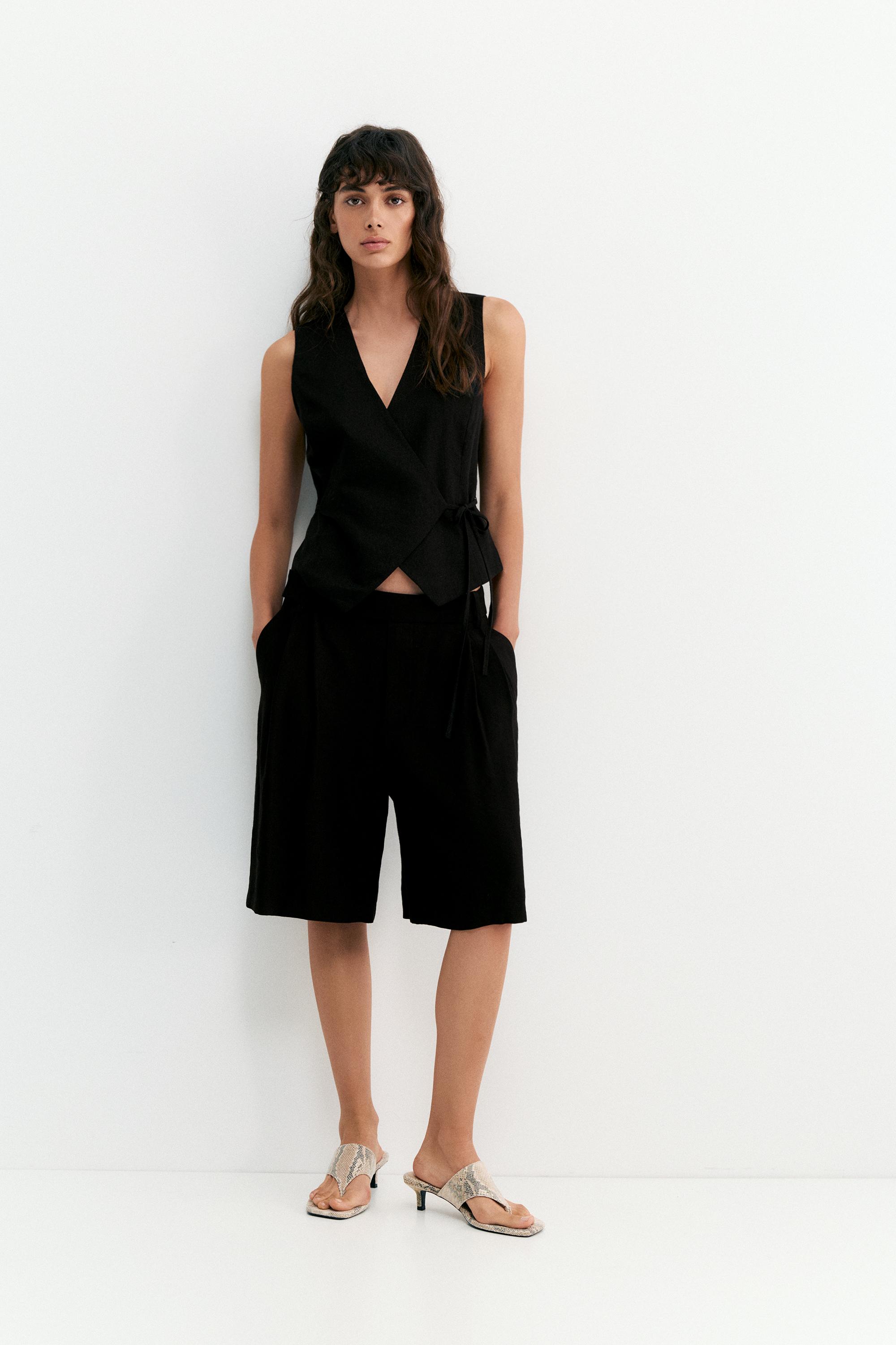 Rustic linen-blend waistcoat — Black