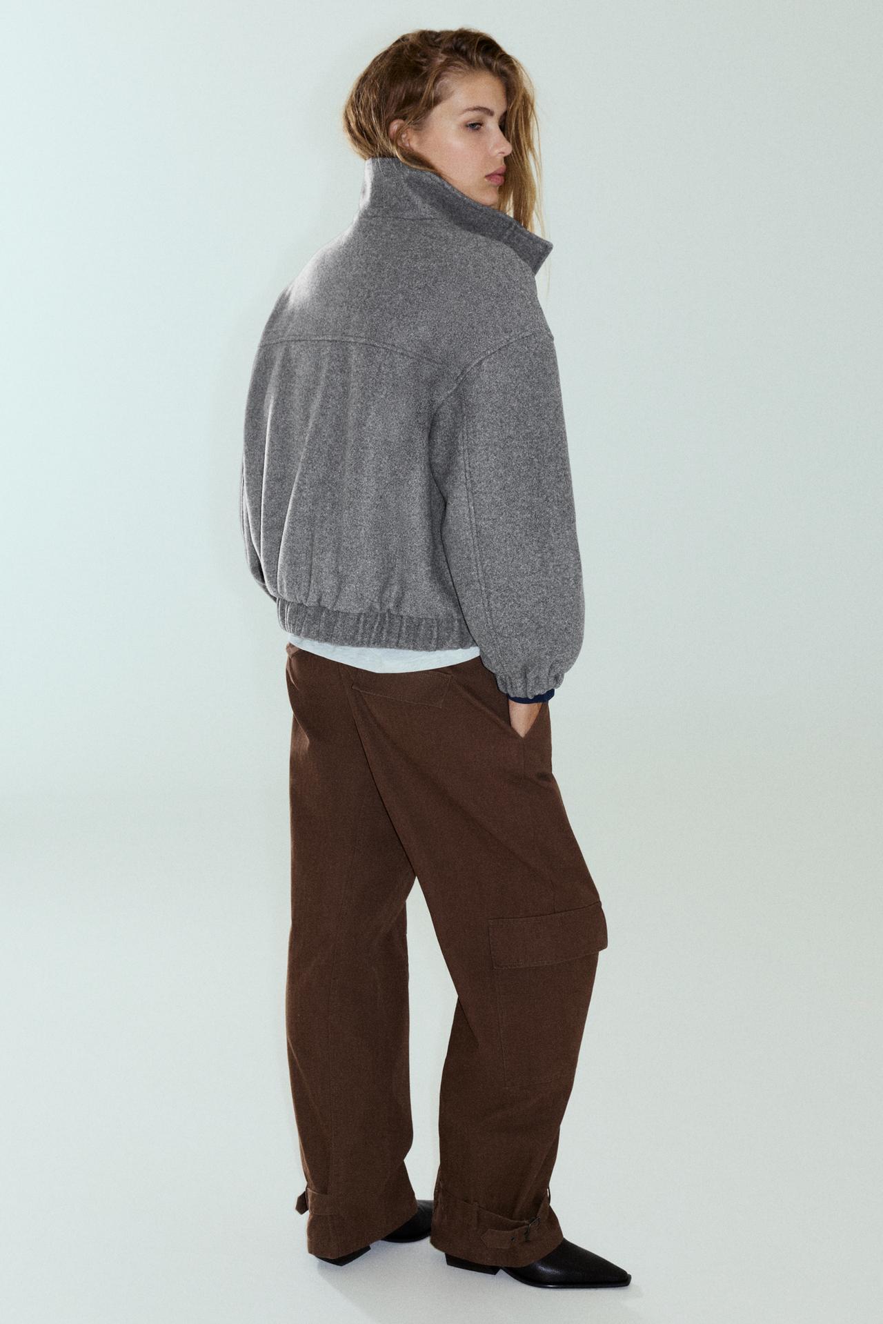 Cloth bomber jacket with a high neck — Grey marl