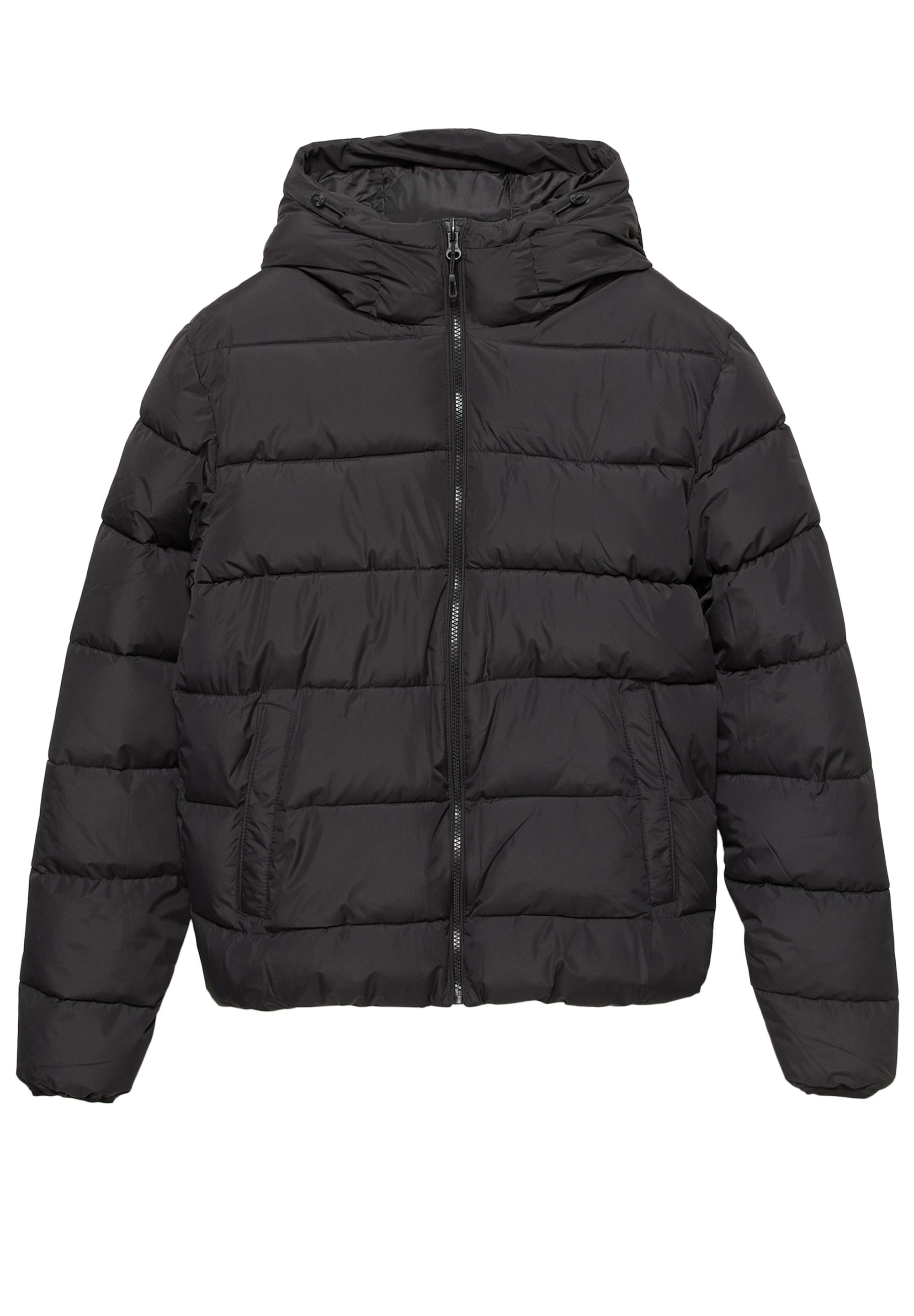 Lightweight puffer jacket with hood — Black