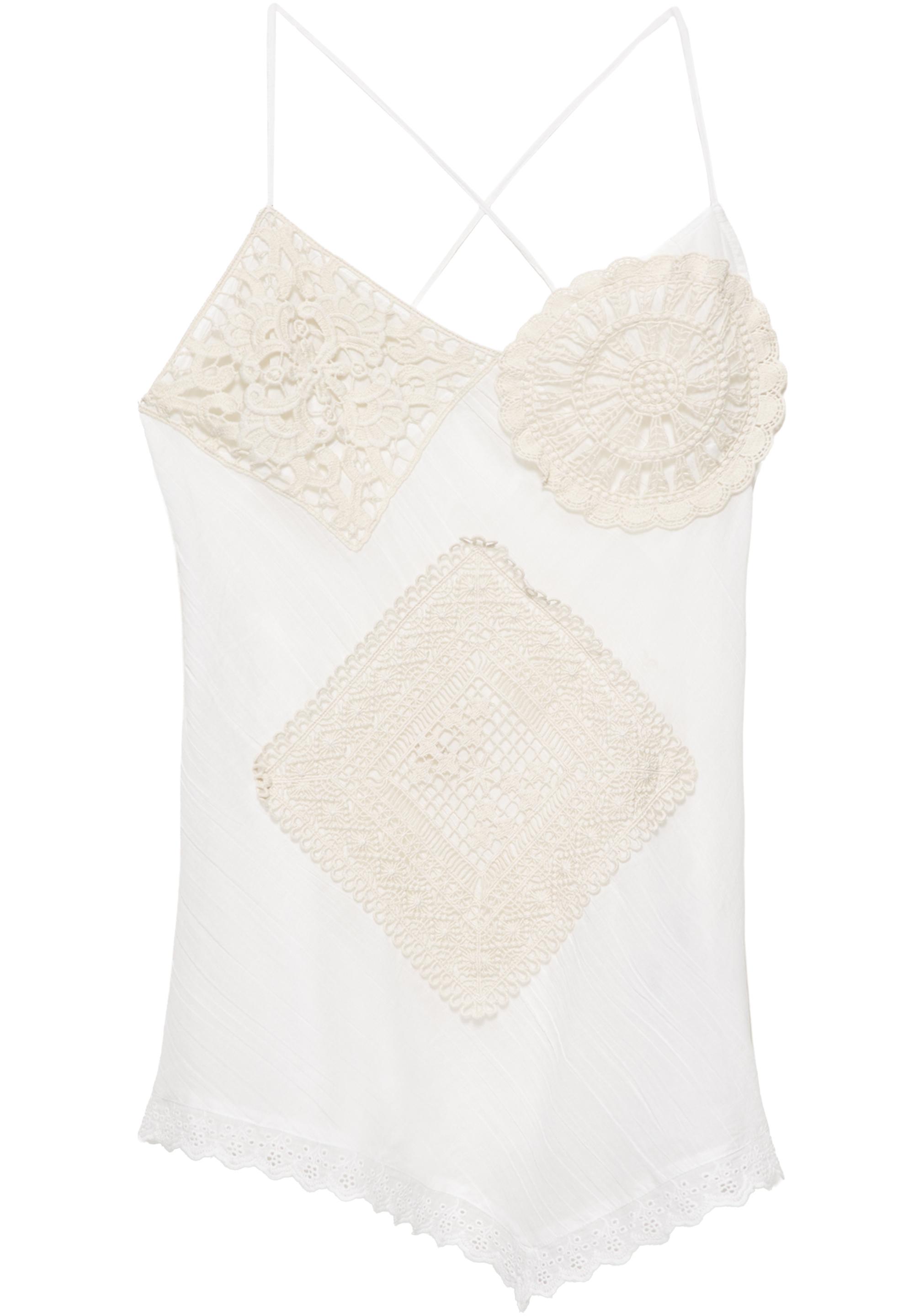 Asymmetric white crochet top — White