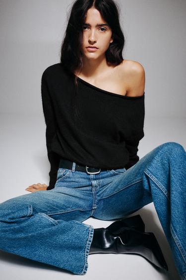 Soft-touch boat neck jumper — Black 3