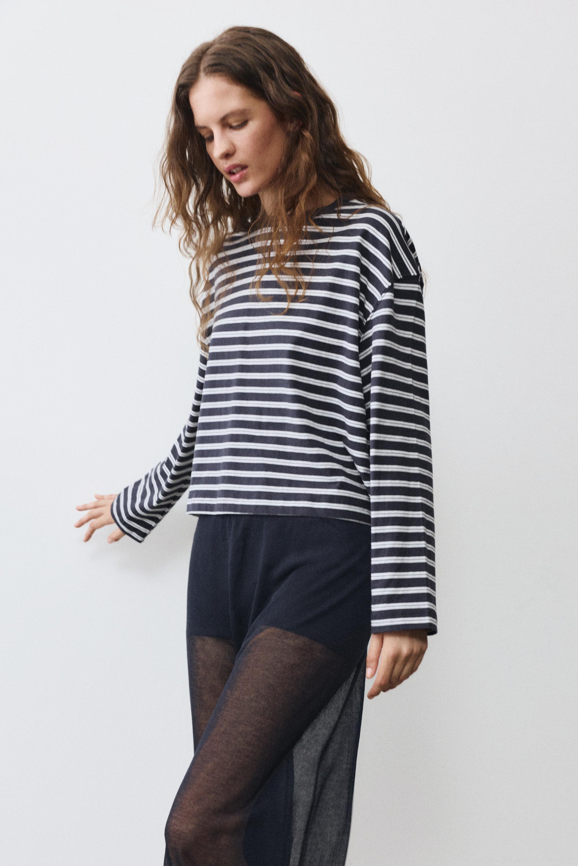 Boxy-fit long sleeve T-shirt — Striped