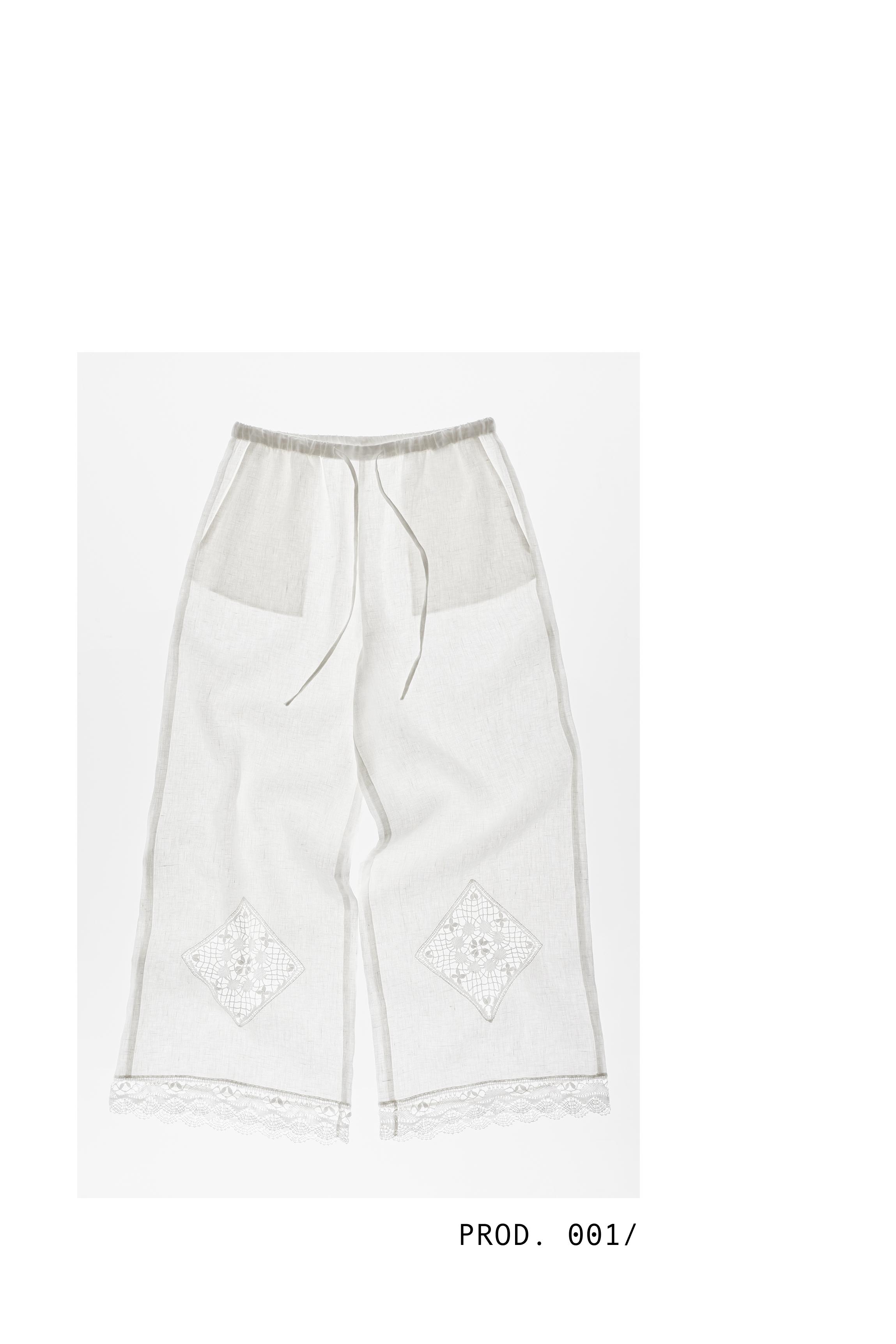 100% linen Encaixe de Camariñas x Pull&Bear trousers — Off white