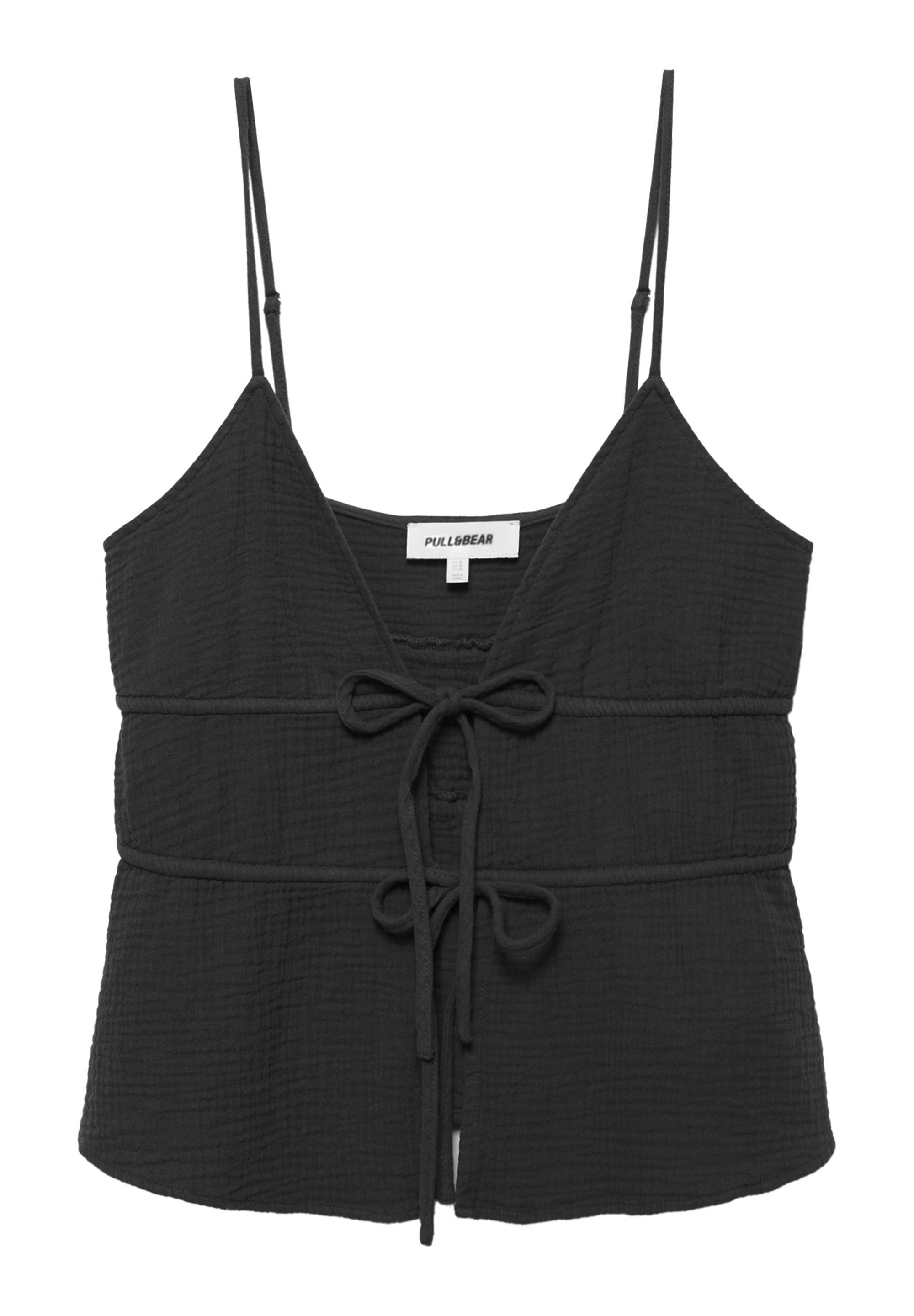 Crepe strappy top — Faded black