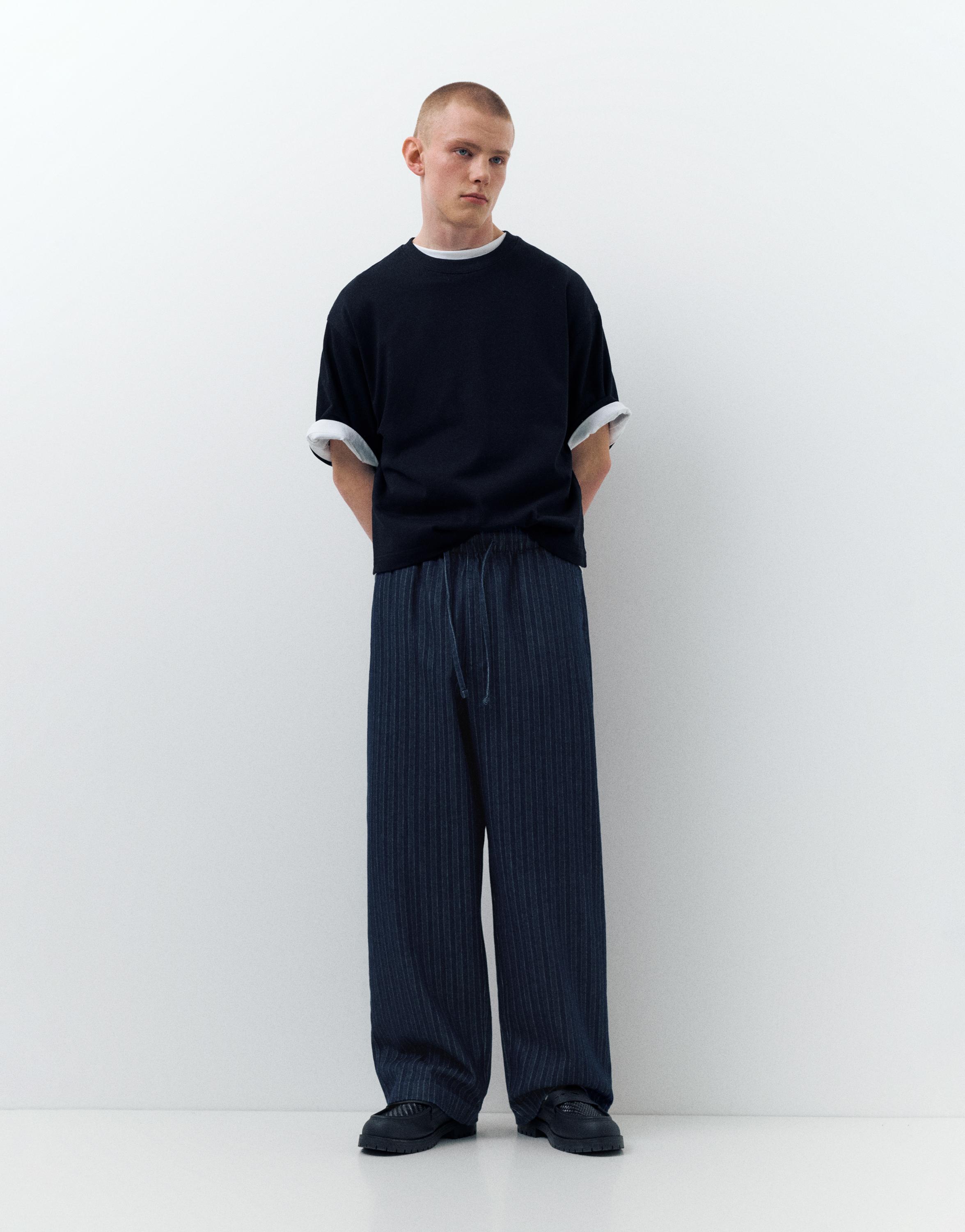 Striped denim jogger trousers — Navy
