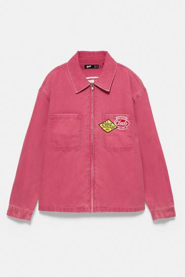 Patch zip-up overshirt — Medium red 6