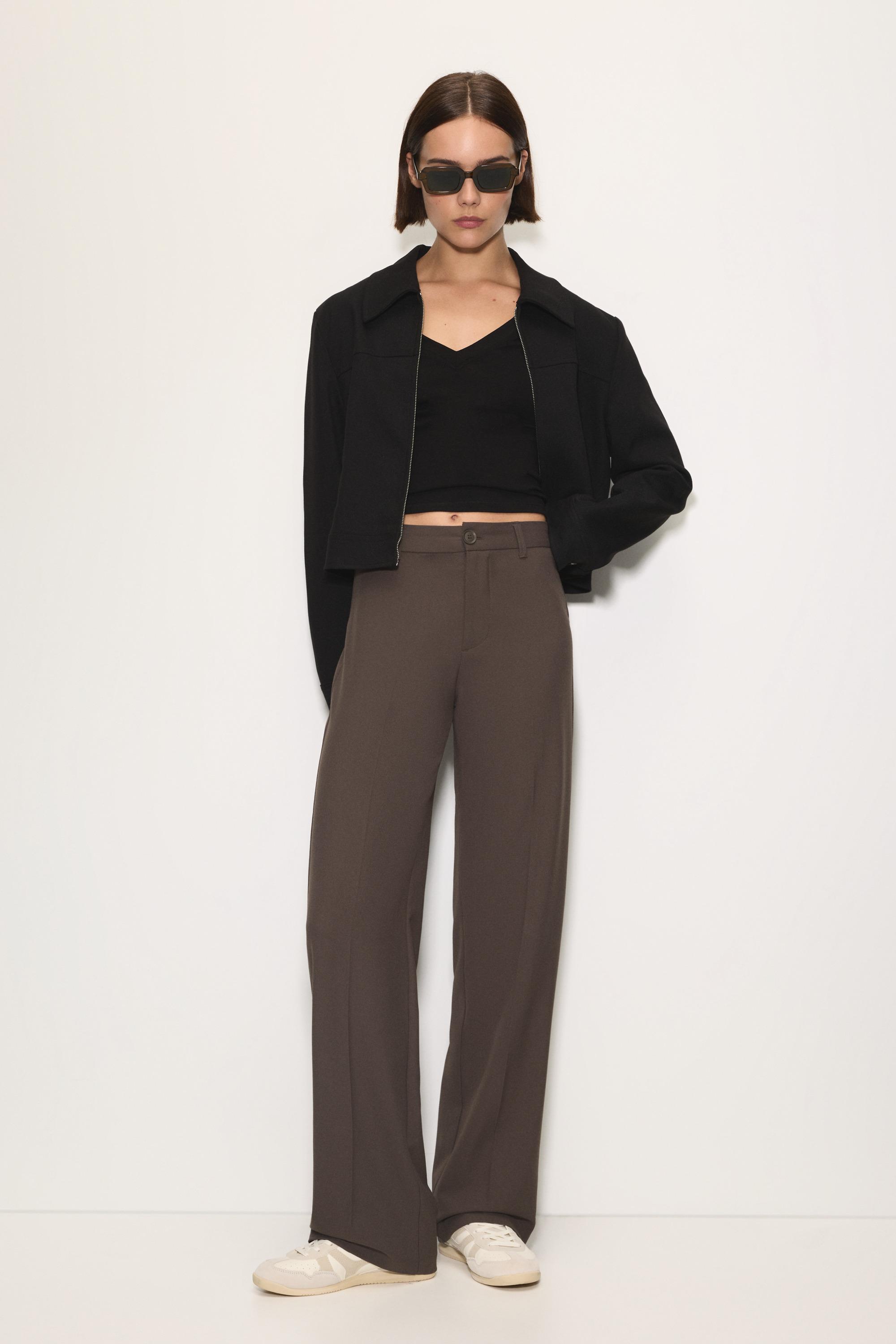 Smart high-waist straight-leg trousers — Dark brown