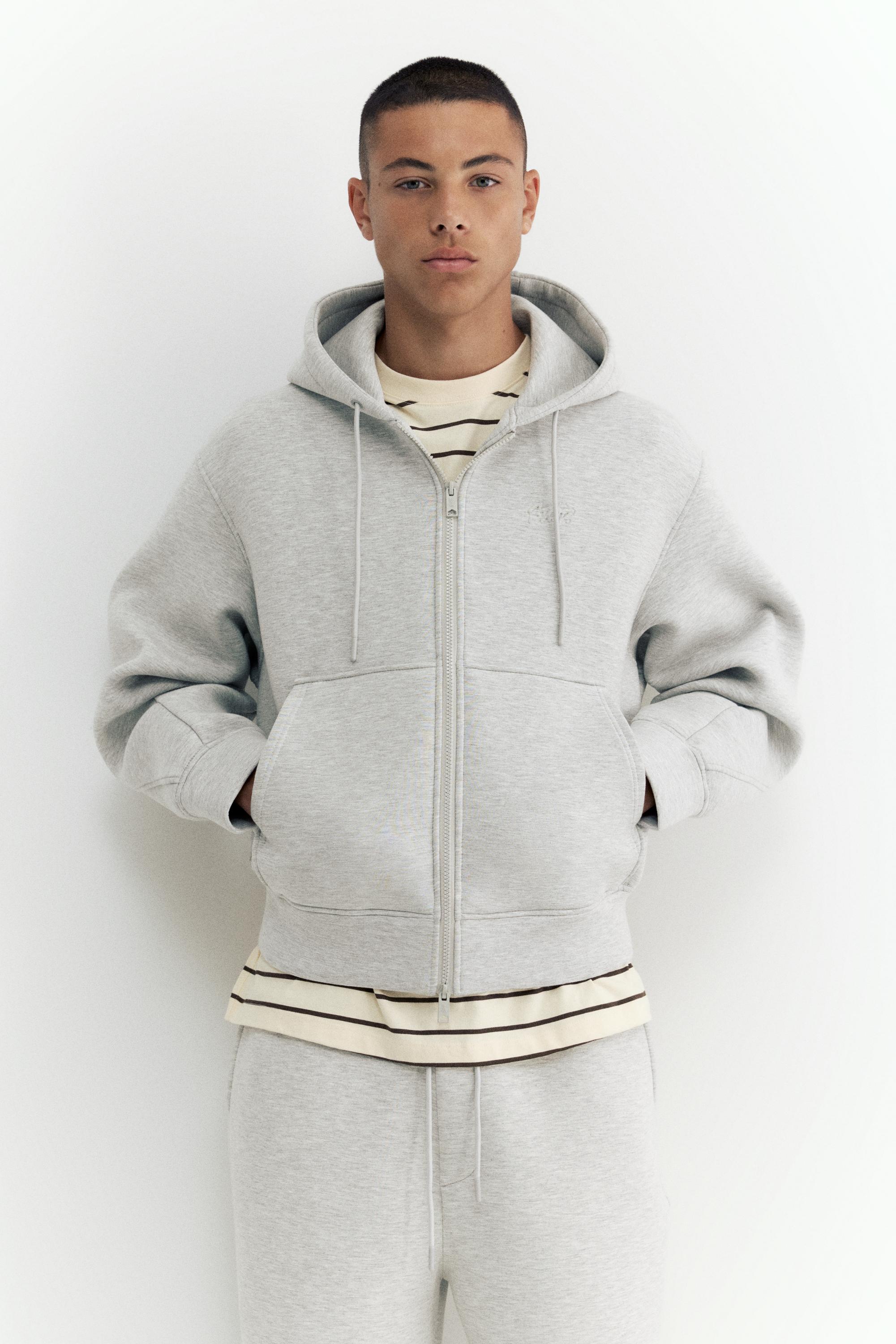 Neoprene-effect zip-up hoodie — Grey marl