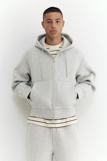 Neoprene-effect zip-up hoodie — Grey marl 2