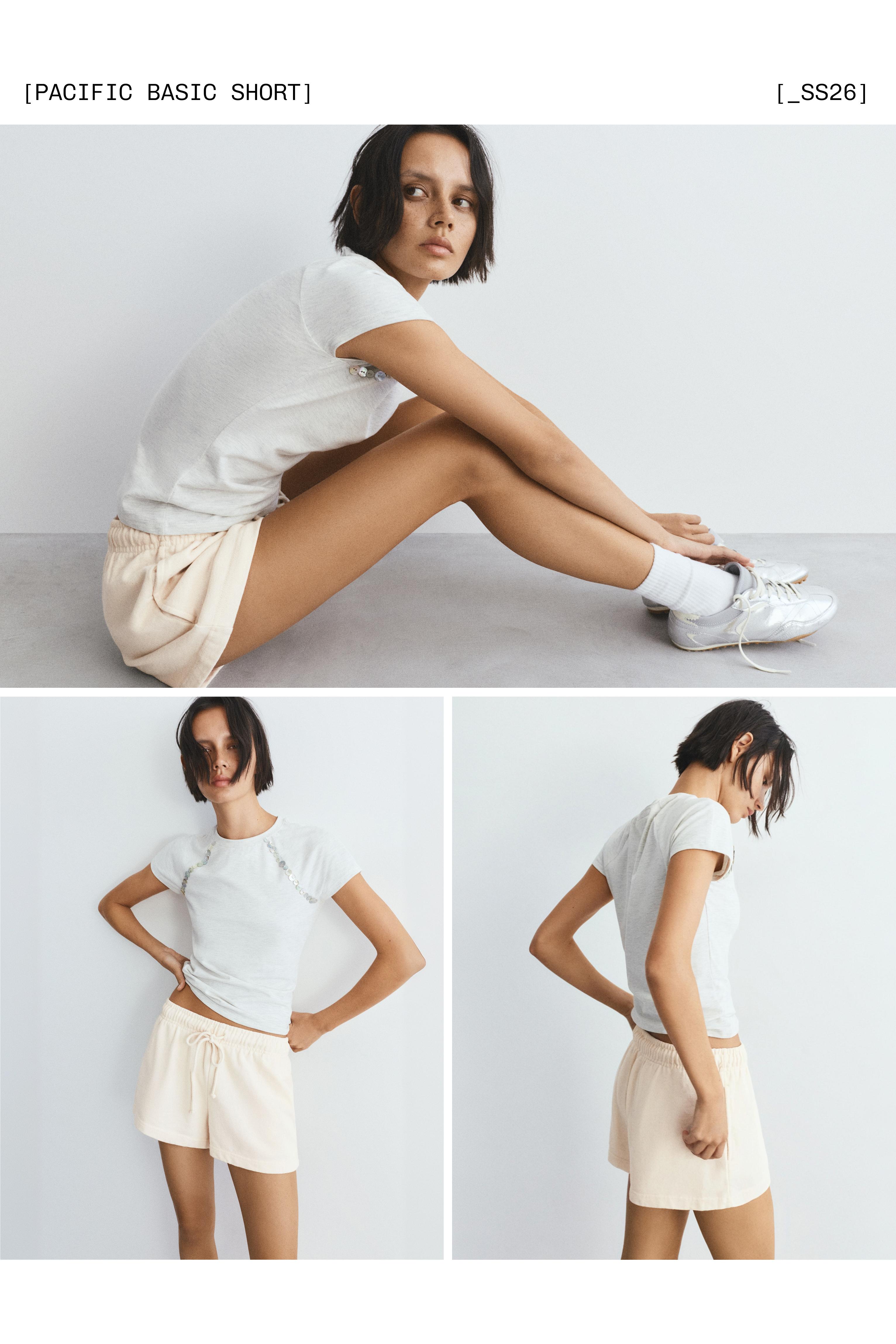 Sports shorts with elastic waist — Ecru