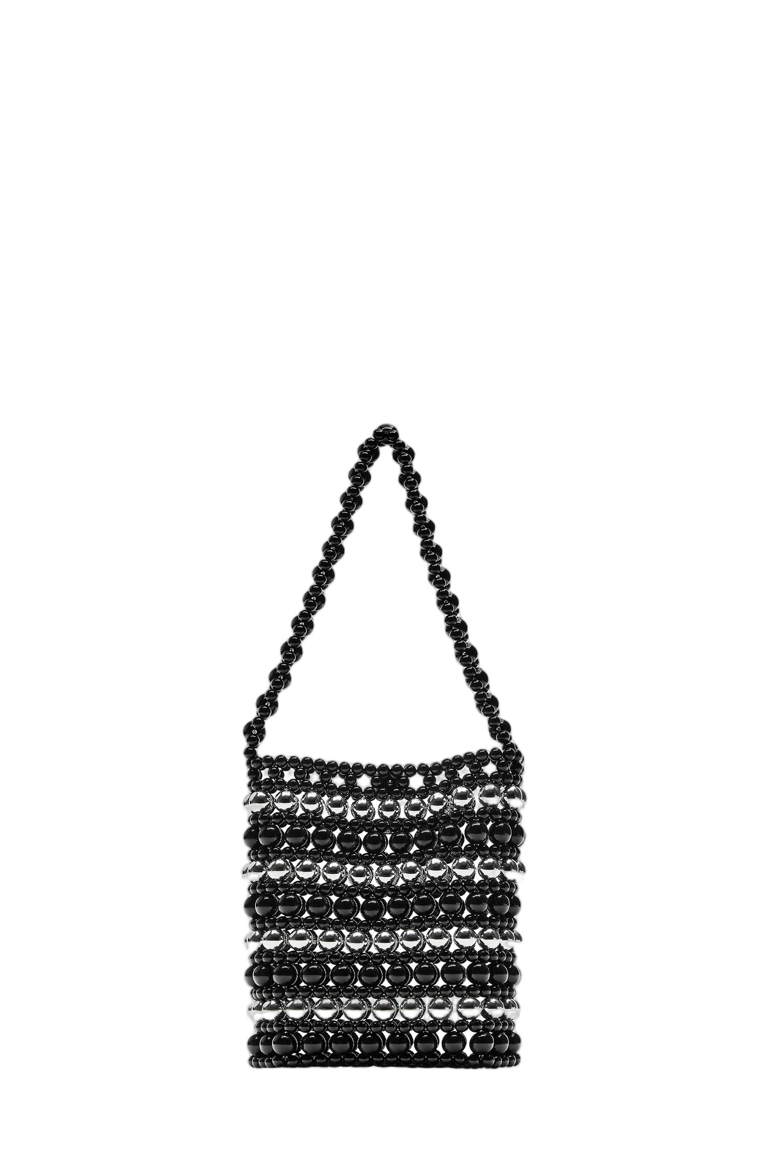 Striped beaded handbag — Black