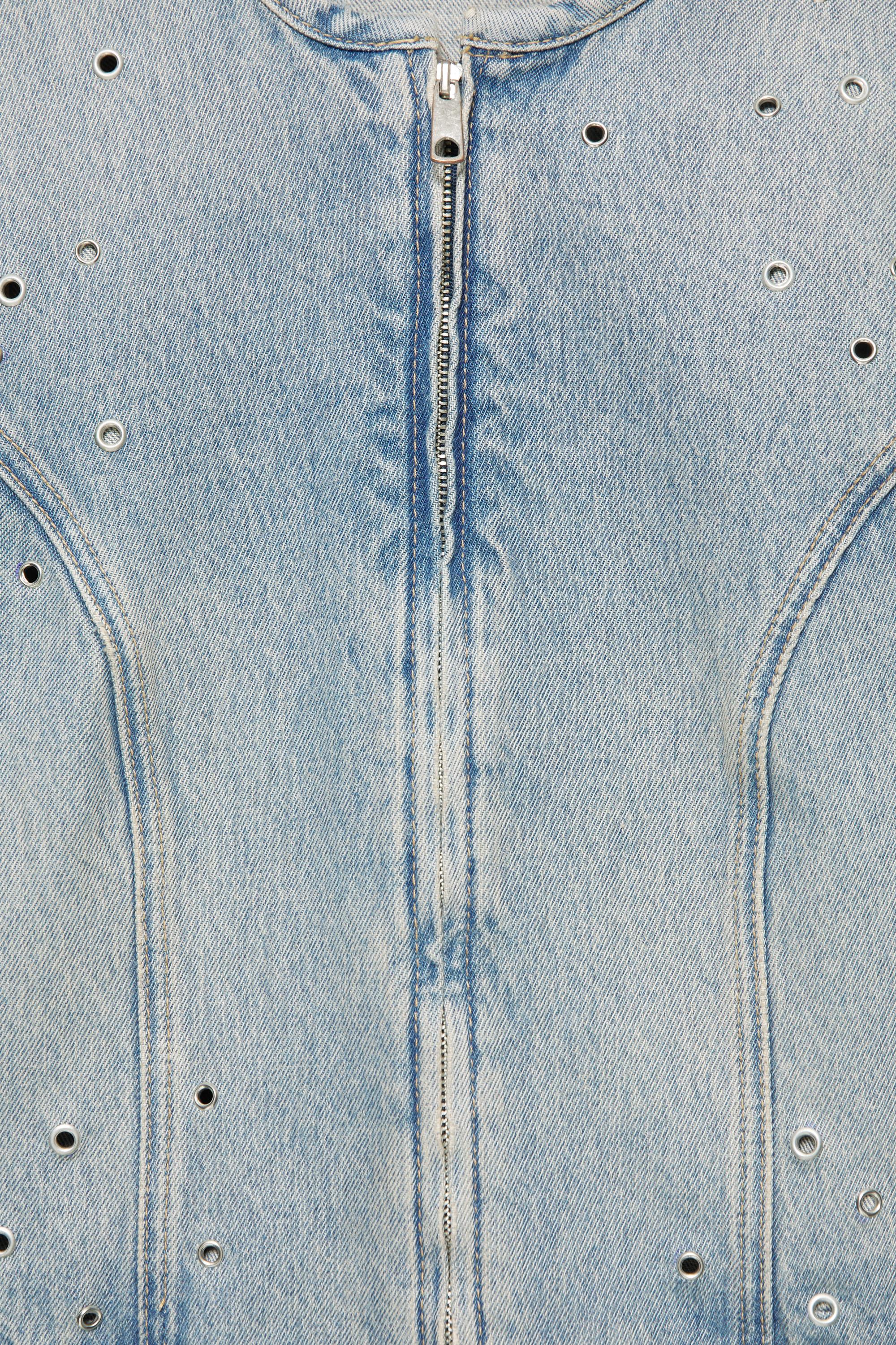 Pull&Bear Kuşgözü detaylı denim ceket görsel 7