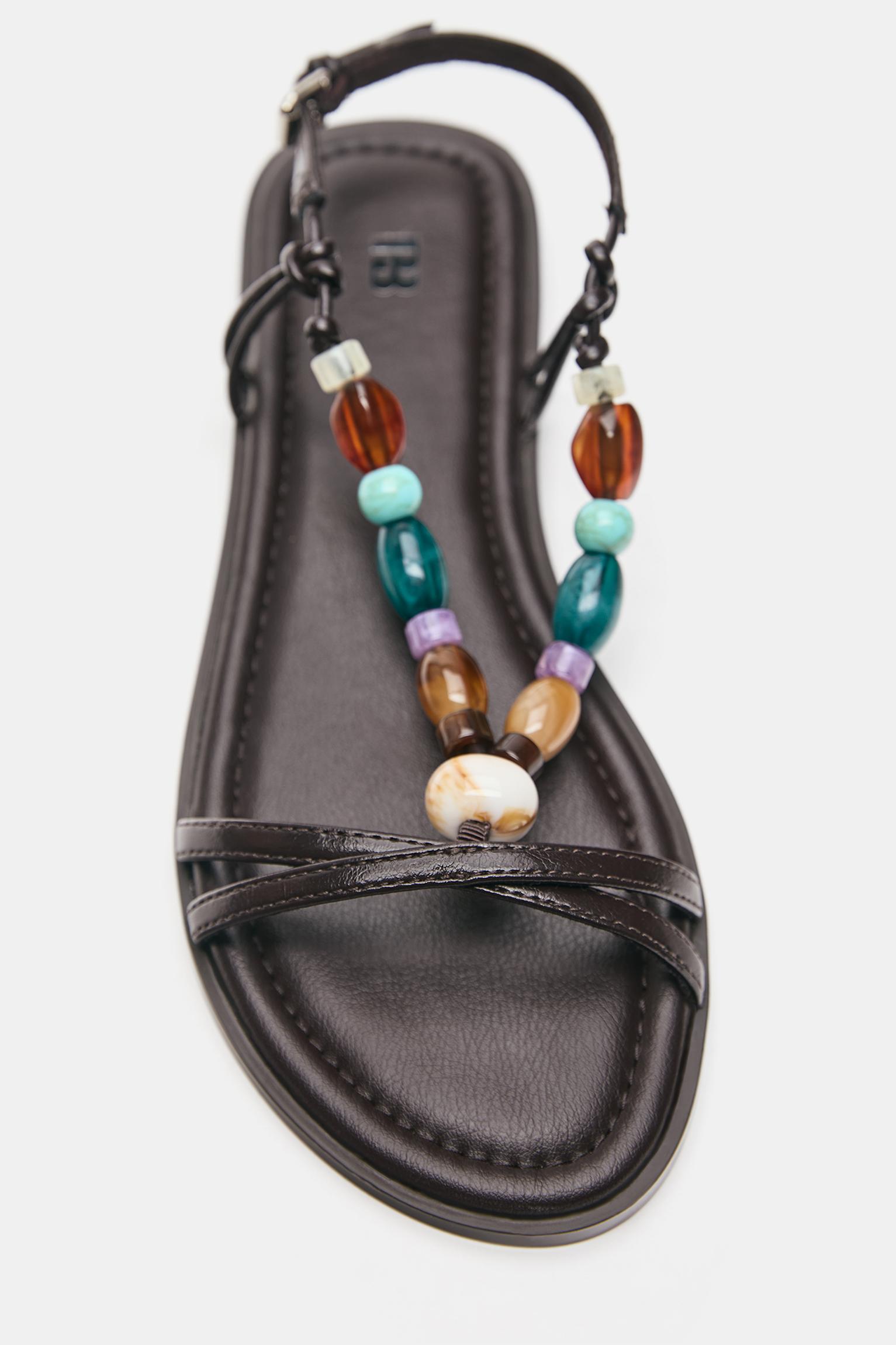 Beaded flat sandals — Black