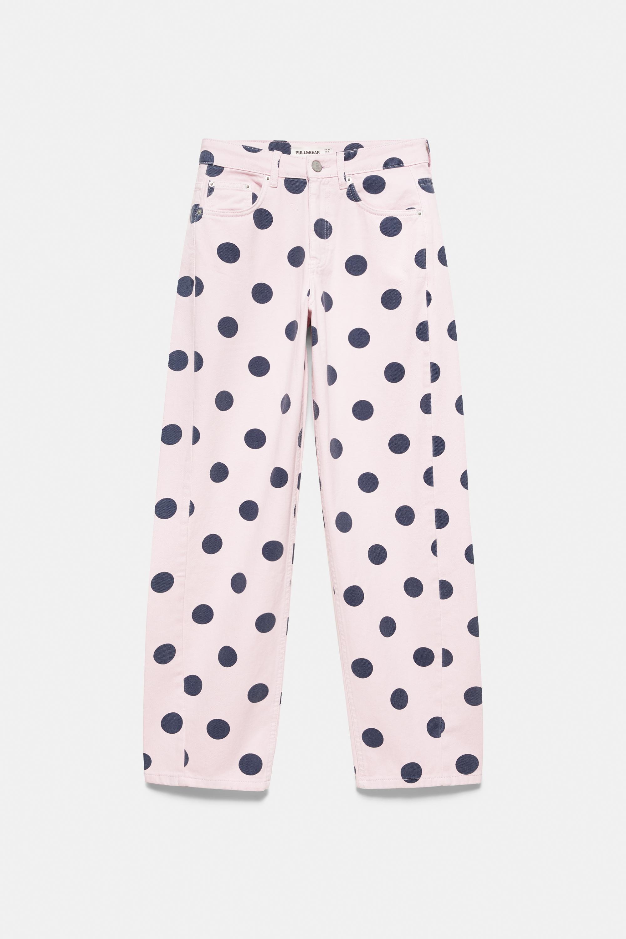 Polka dot barrel jeans — Pink
