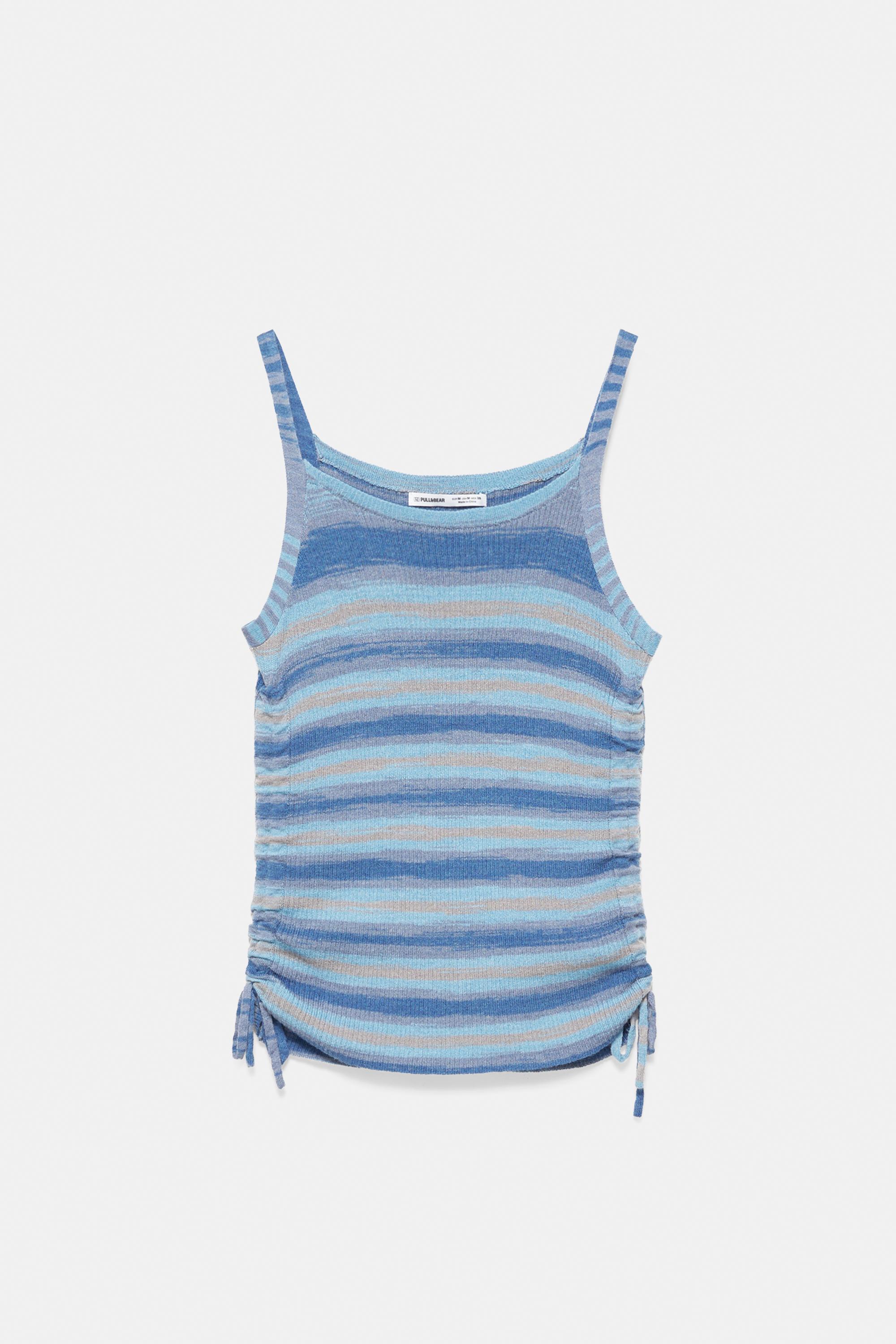 Gathered knit strappy top — Blue