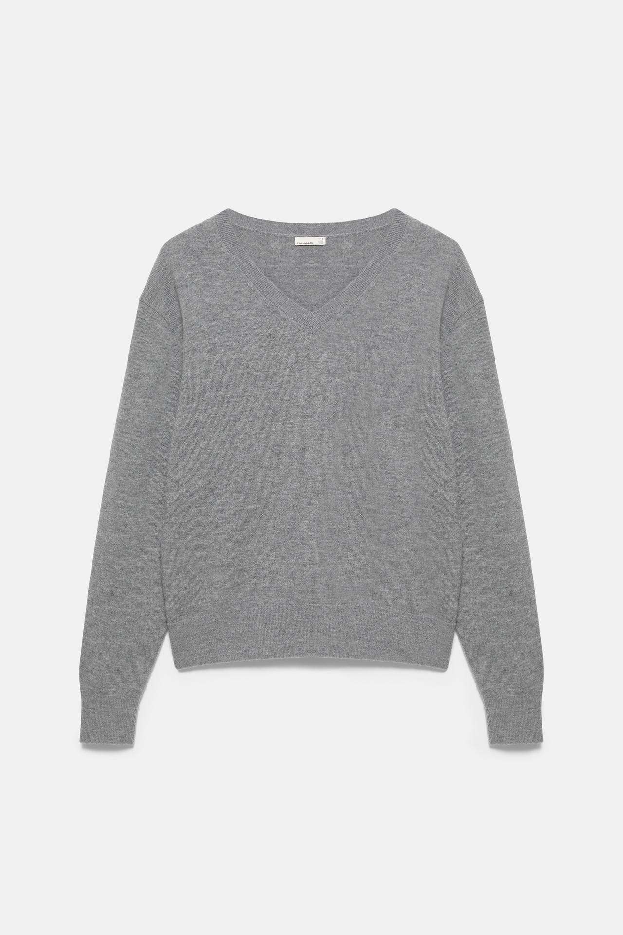 100% wool v-neck jumper — Grey marl