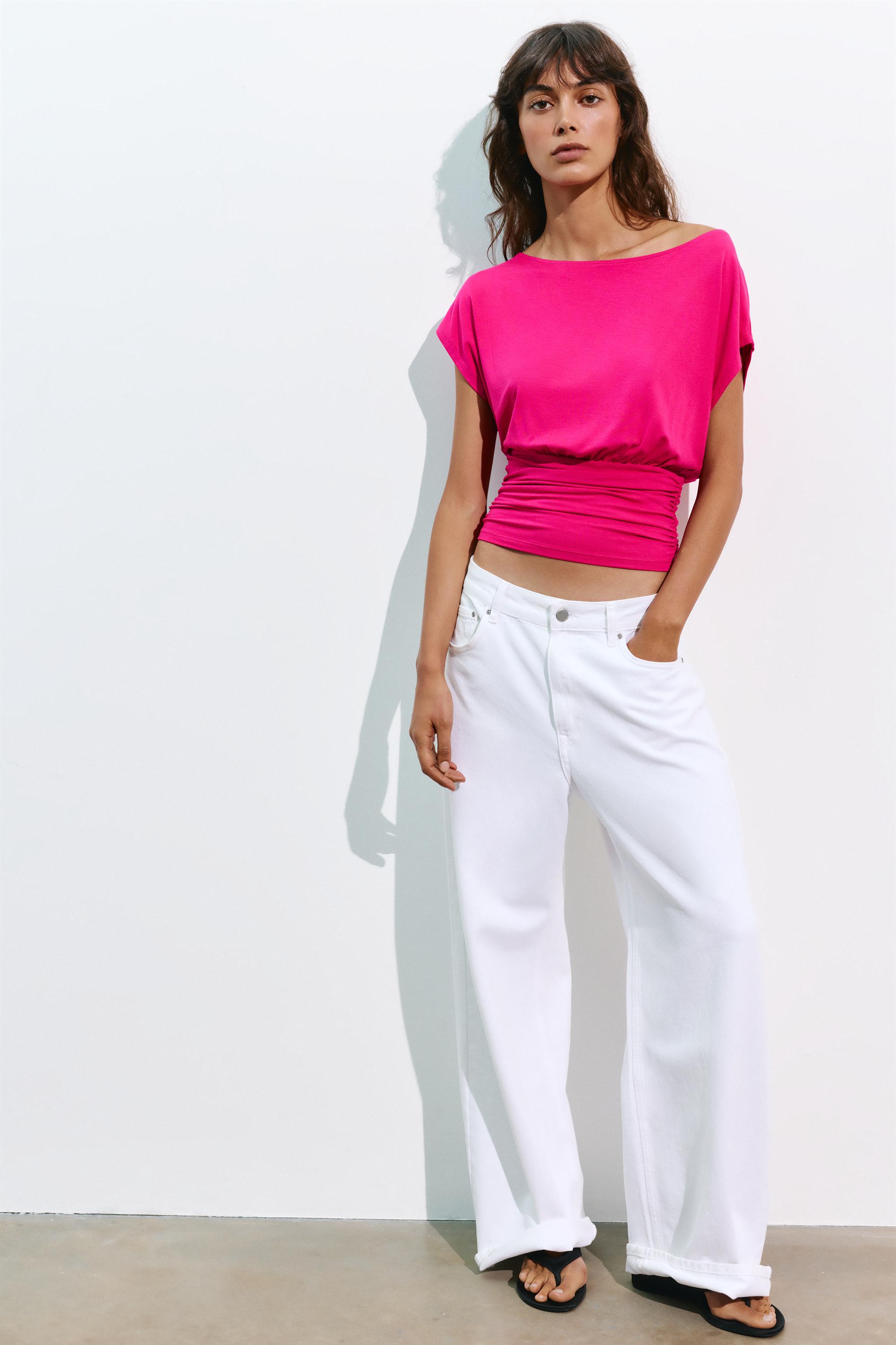 Asymmetric cummerbund T-shirt — Fuchsia
