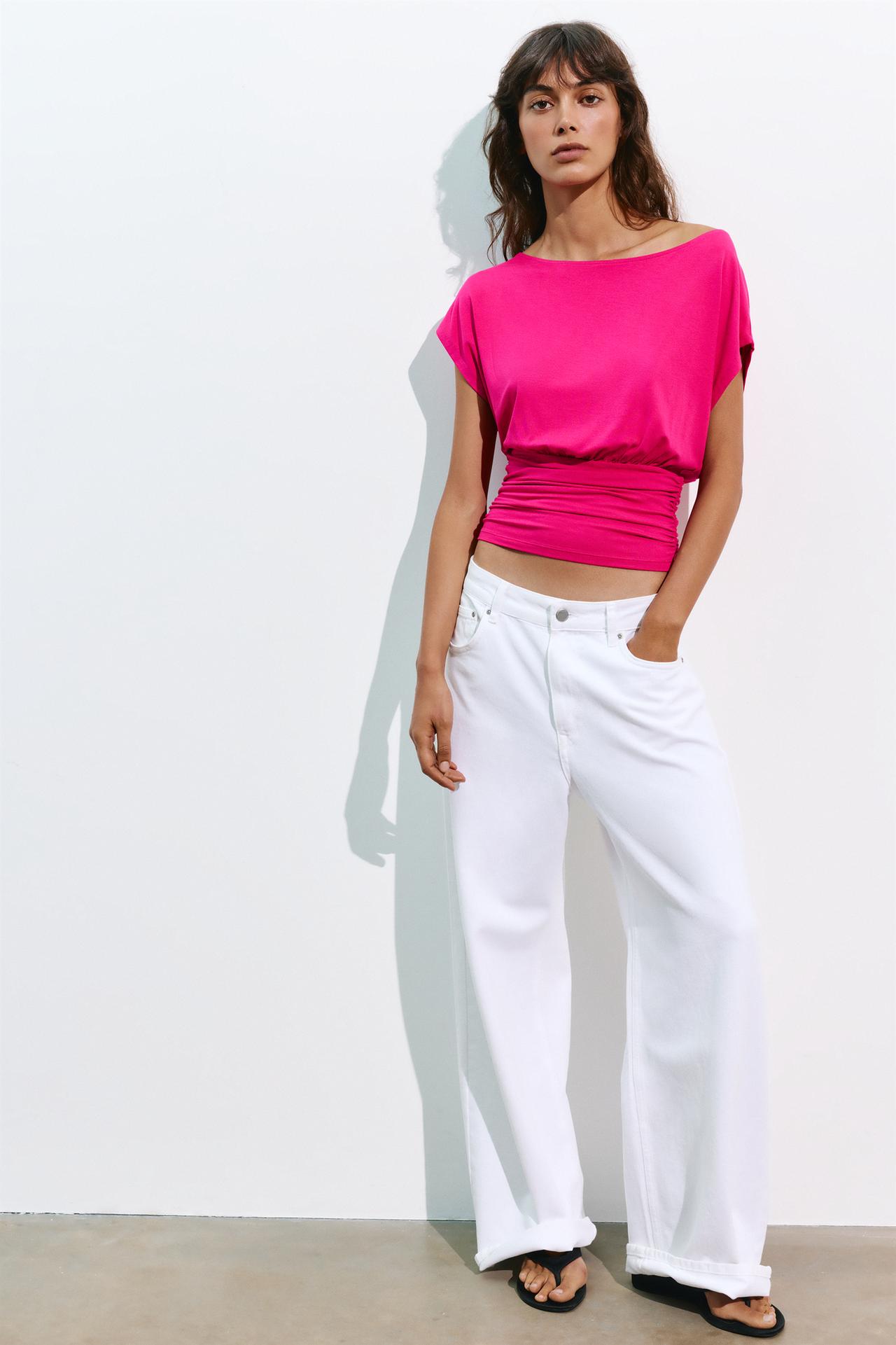 Asymmetric cummerbund T-shirt — Fuchsia