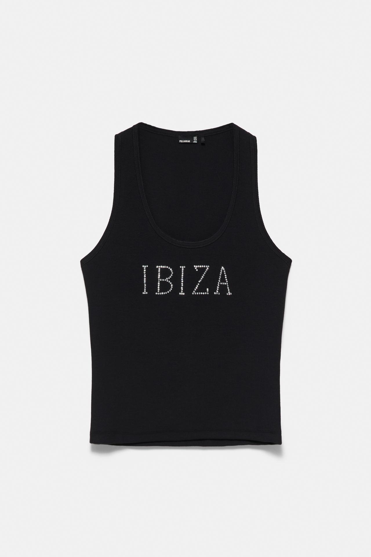 Ibiza rhinestone tank top — Black