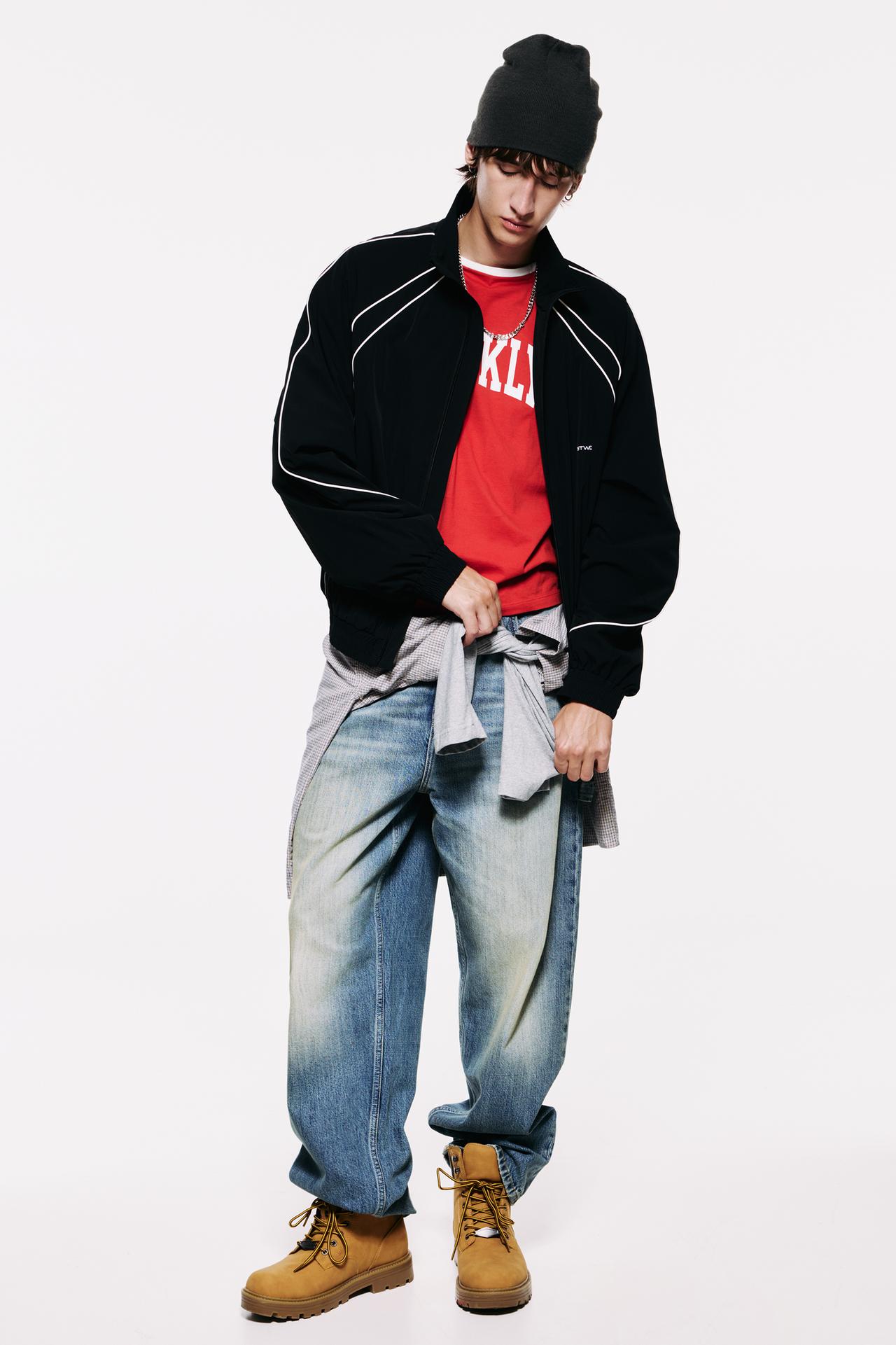 STWD contrast-piping zip jacket — Black