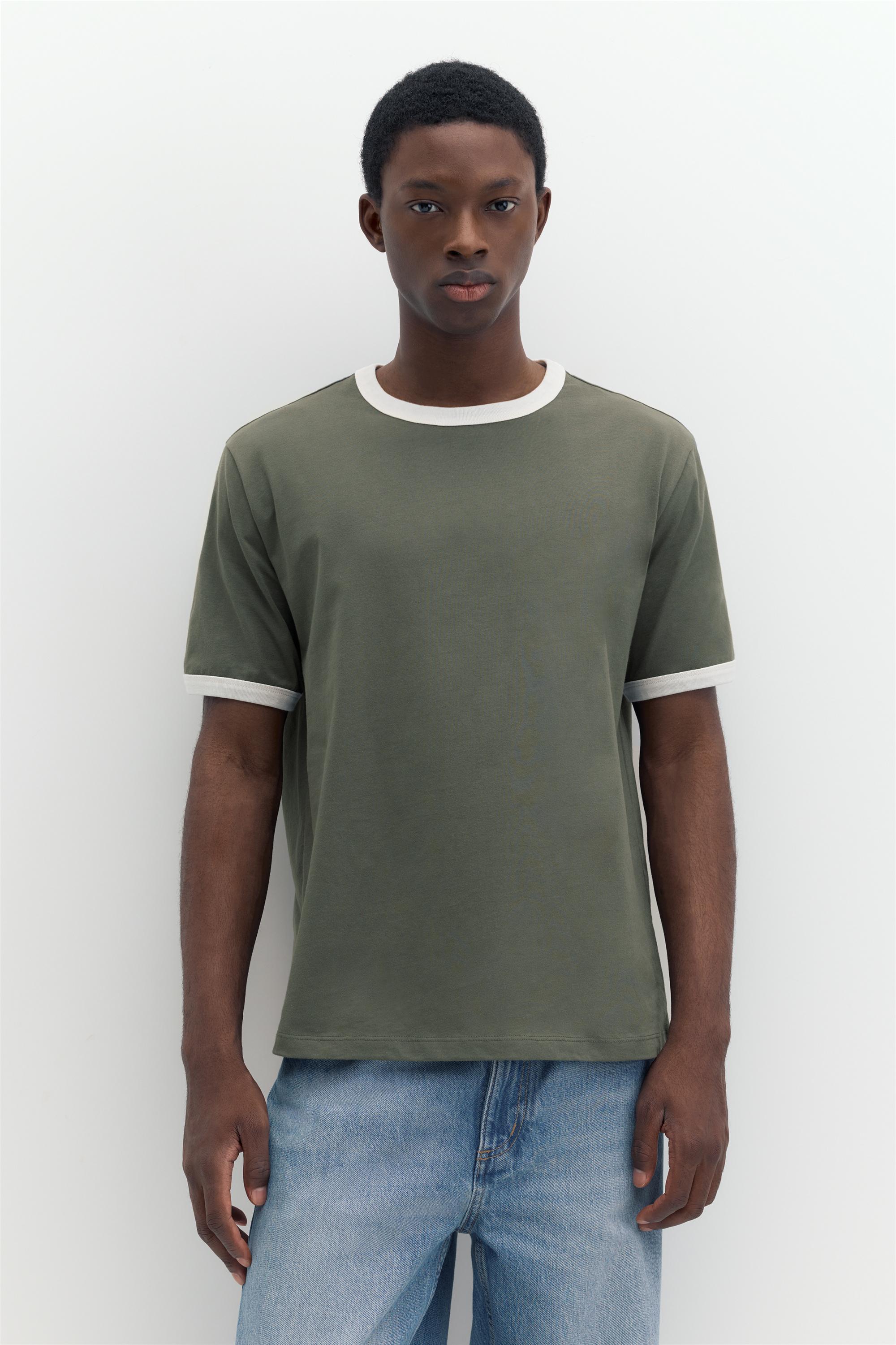 Contrast trim T-shirt — Khaki
