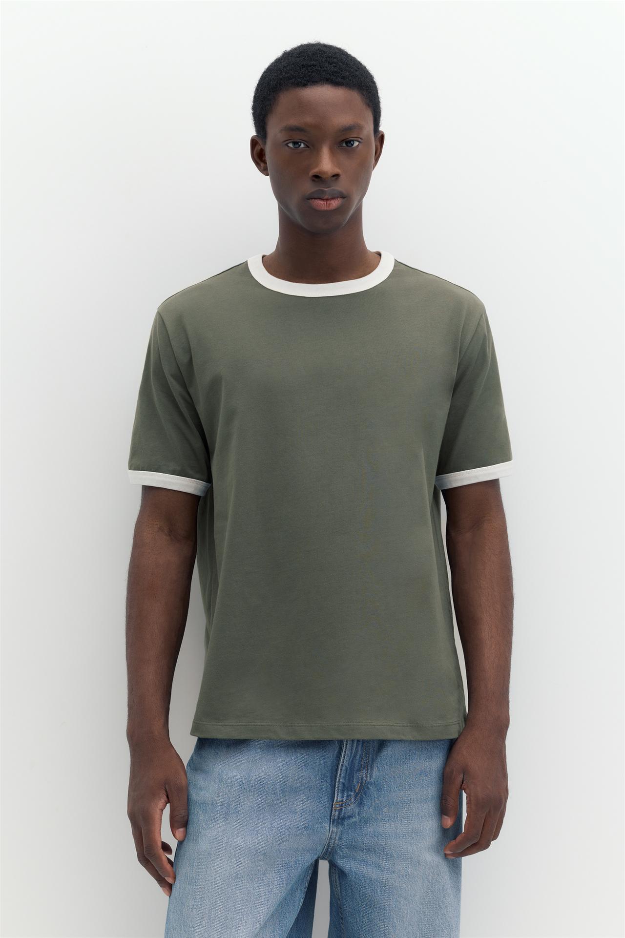 Contrast trim T-shirt — Khaki