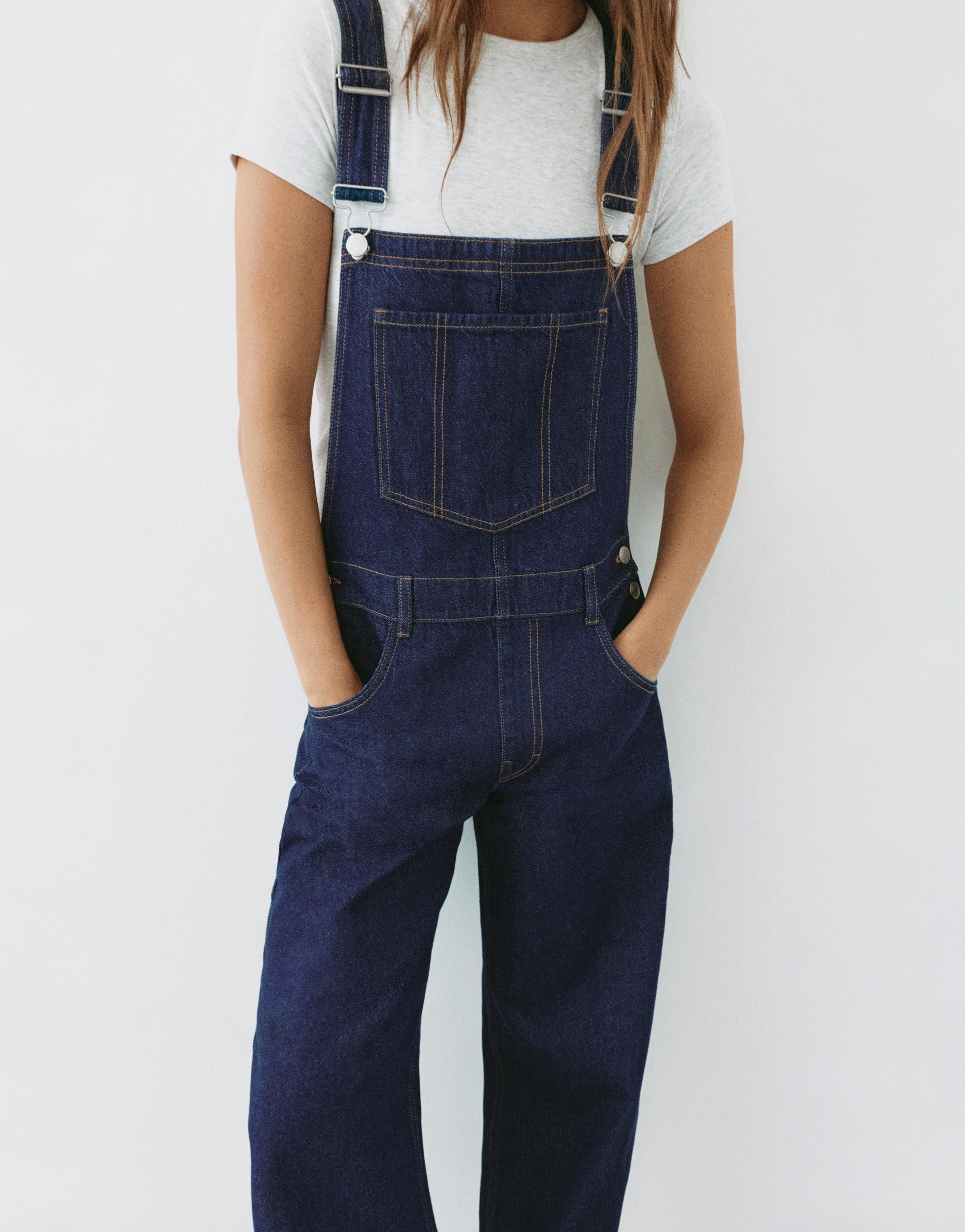 Long denim dungarees — Ink blue