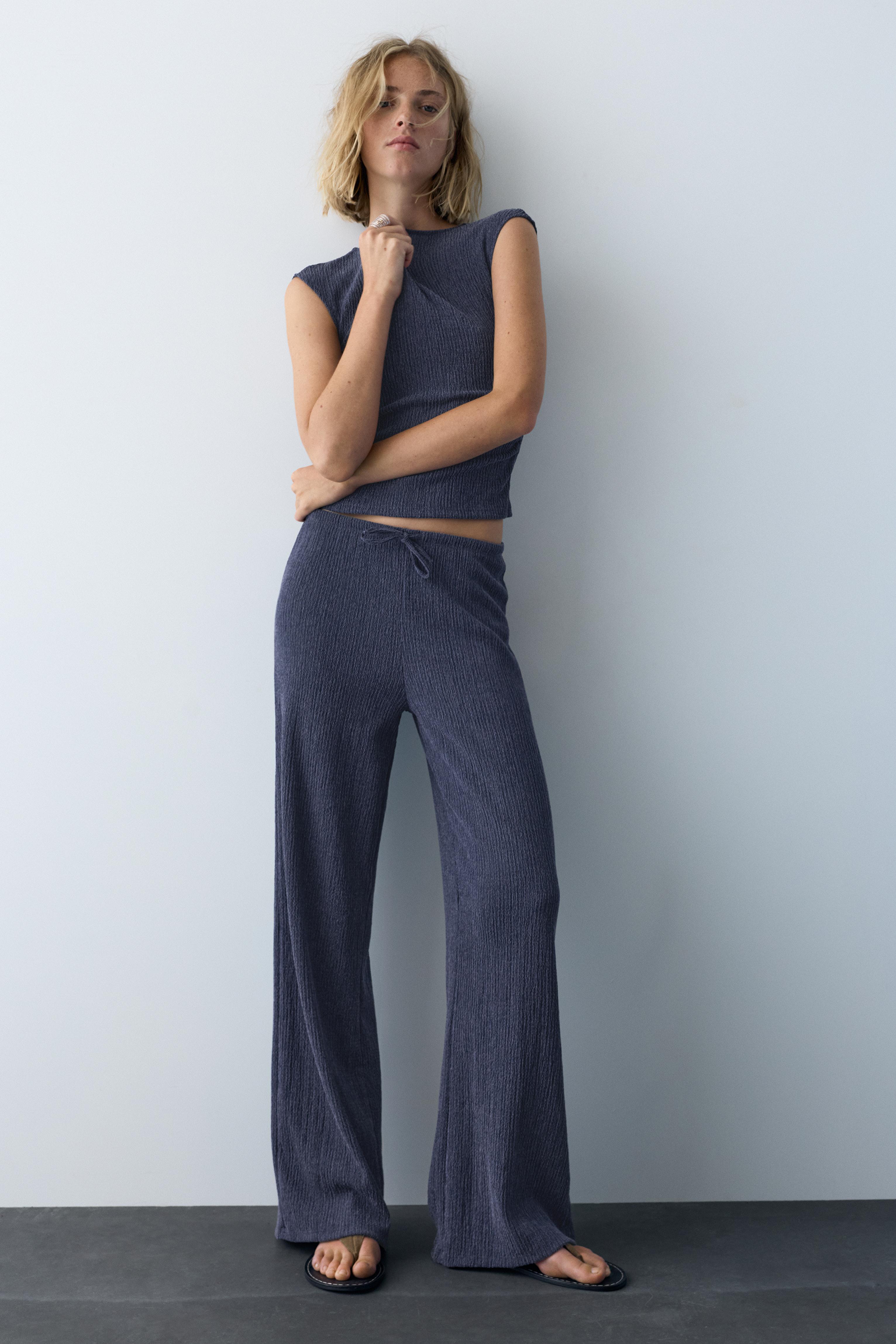 Wide-leg crepe trousers — Navy